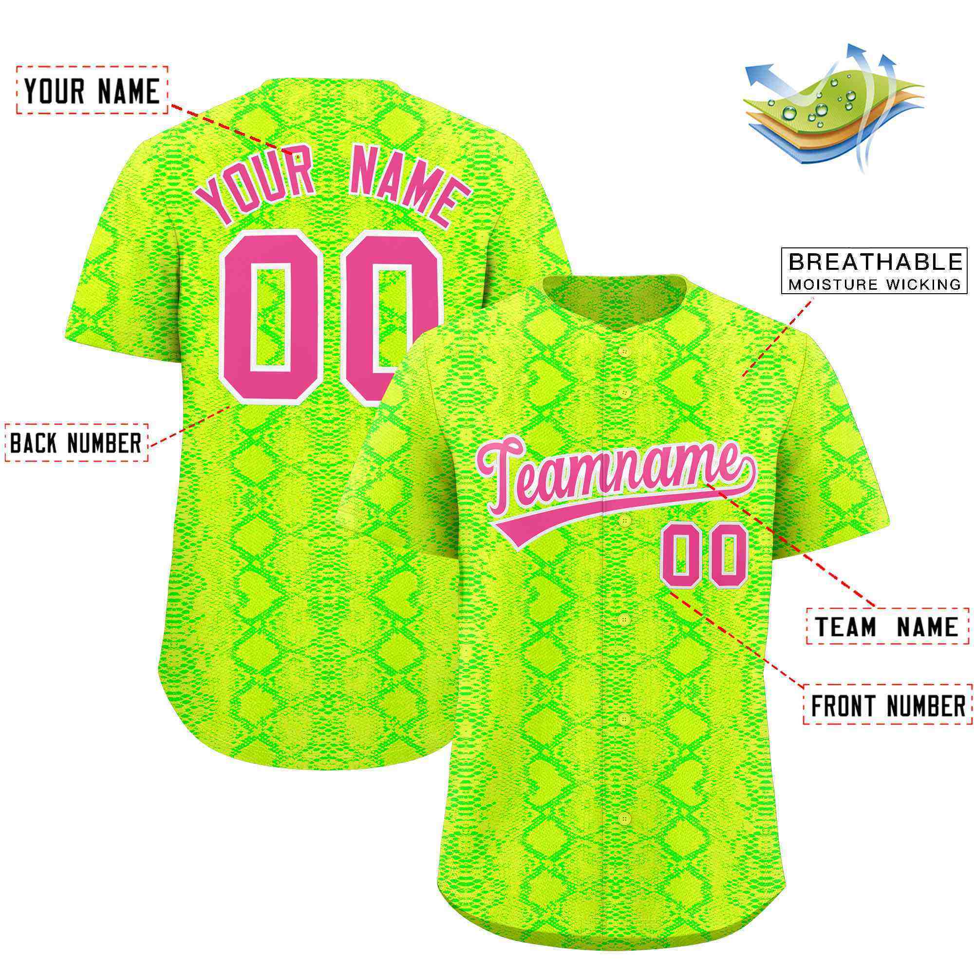 Benutzerdefiniertes authentisches Baseball-Trikot mit mehrfarbigem Schlangenledermuster