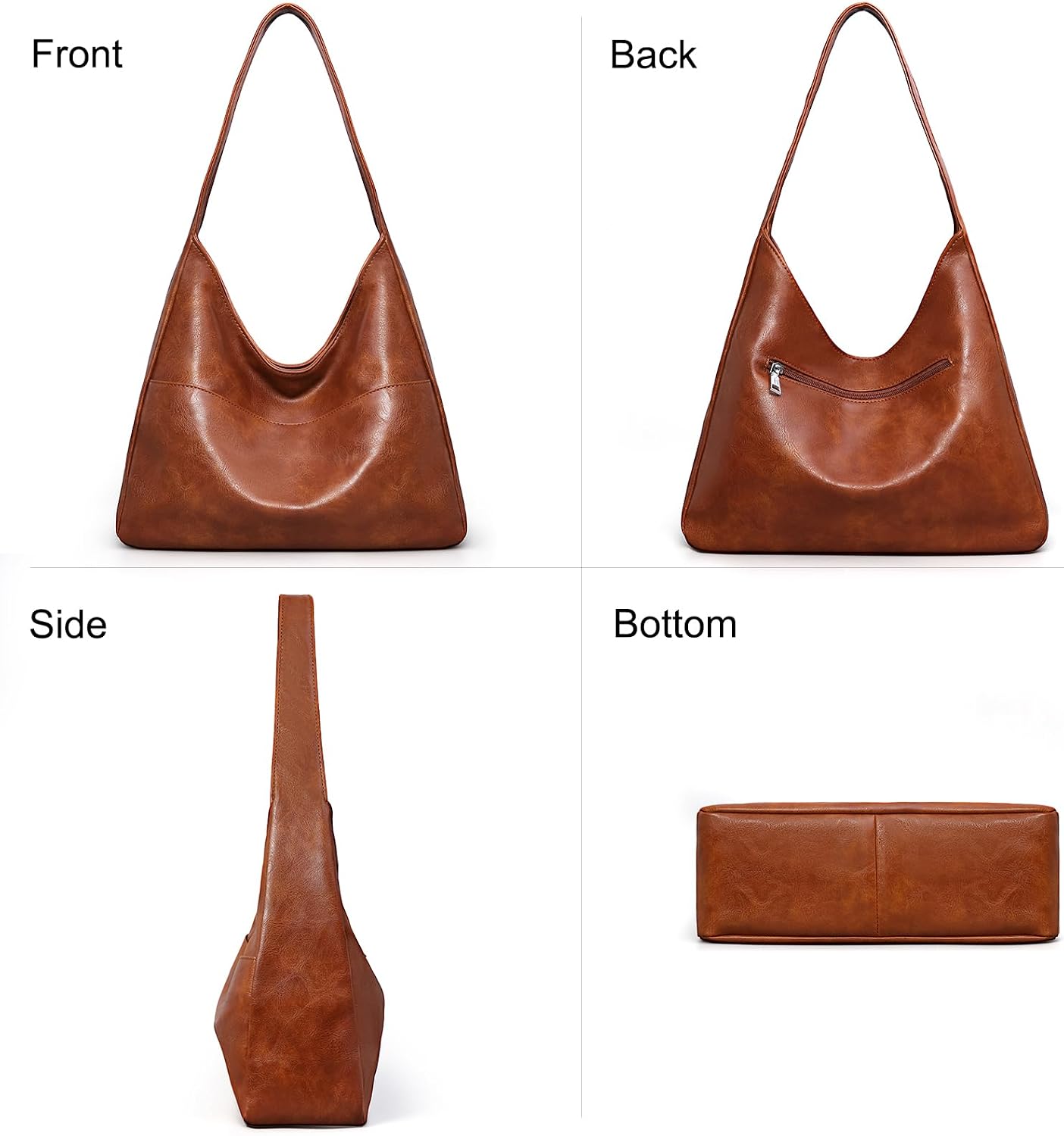 Women's Brown Vegan Leather Hobo Tote Bag Key Leash