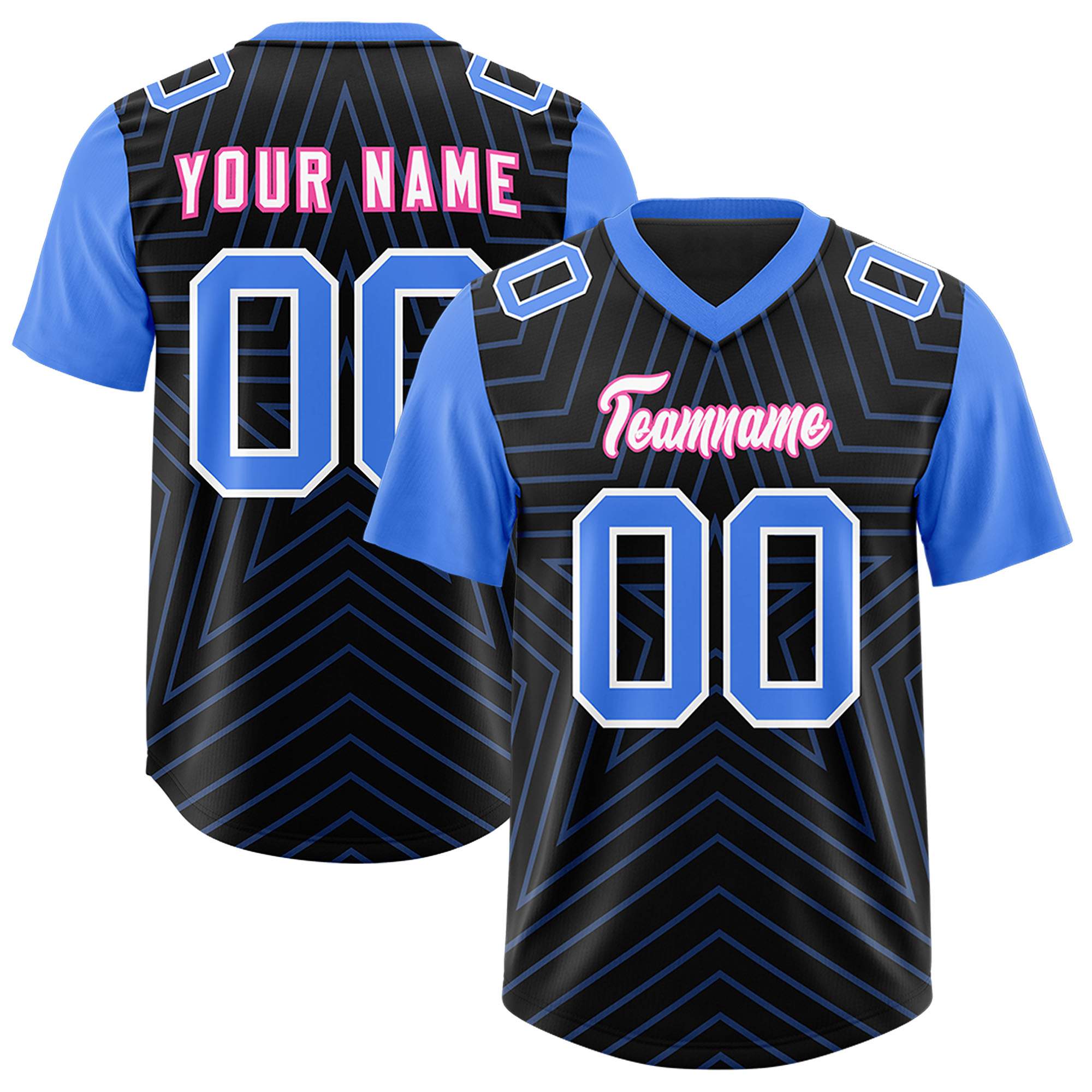 Individuell personalisiertes, authentisches Fußballtrikot mit Raglanärmeln und Sternenmuster