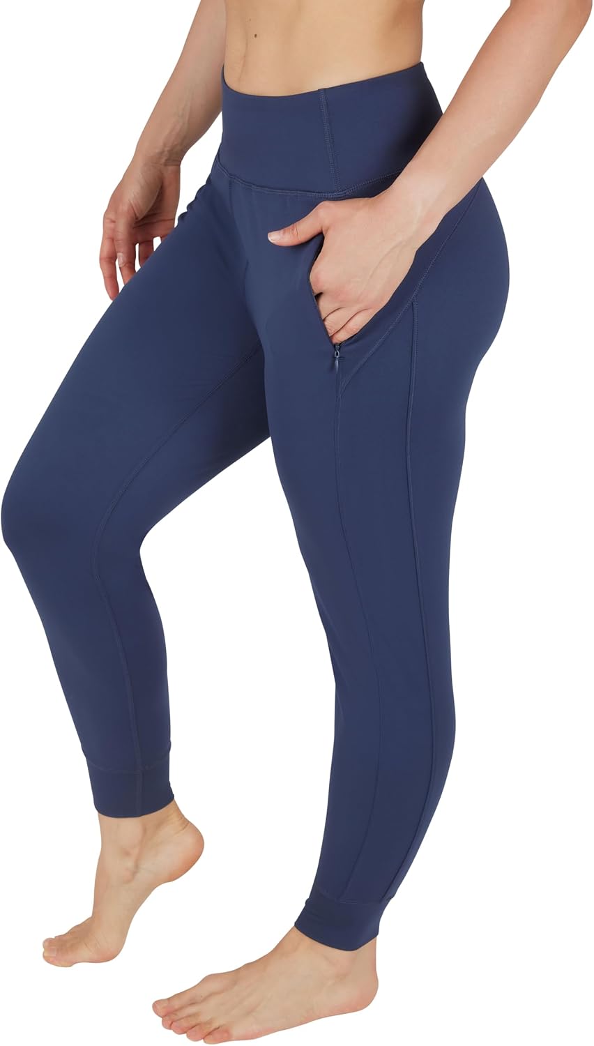 Women's High Waisted Joggers with Zipper Pockets Navy