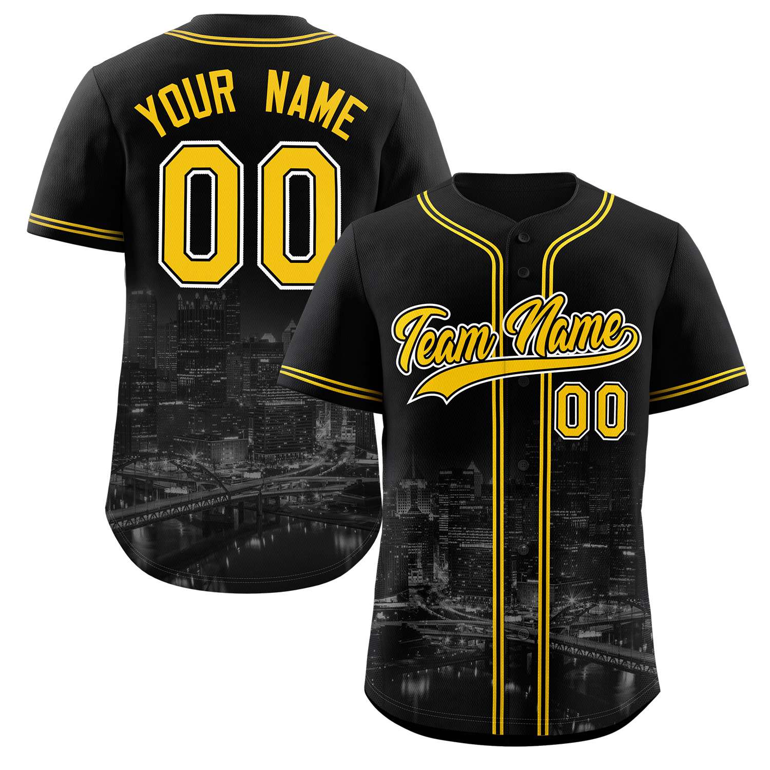Benutzerdefiniertes Pittsburgh City Skyline Baseball-Trikot Benutzerdefiniertes Pittsburgh City Skyline Baseball-Trikot