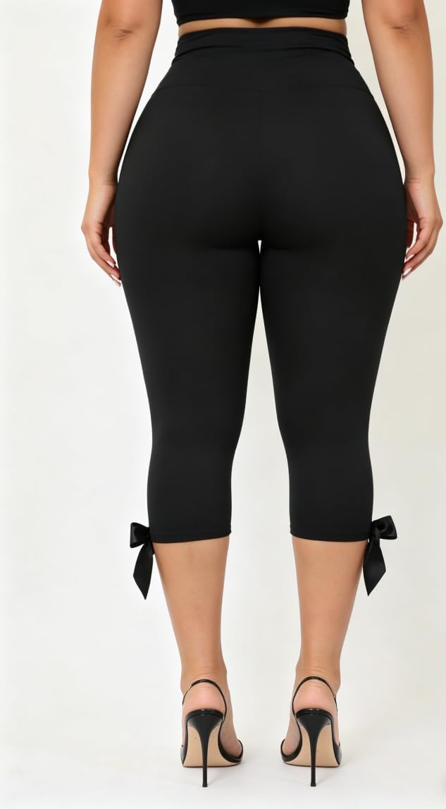 Women's Bow Tie Capri Leggings, Slim Fit (Black) Women's Bow Tie Capri Leggings, Slim Fit (Black)