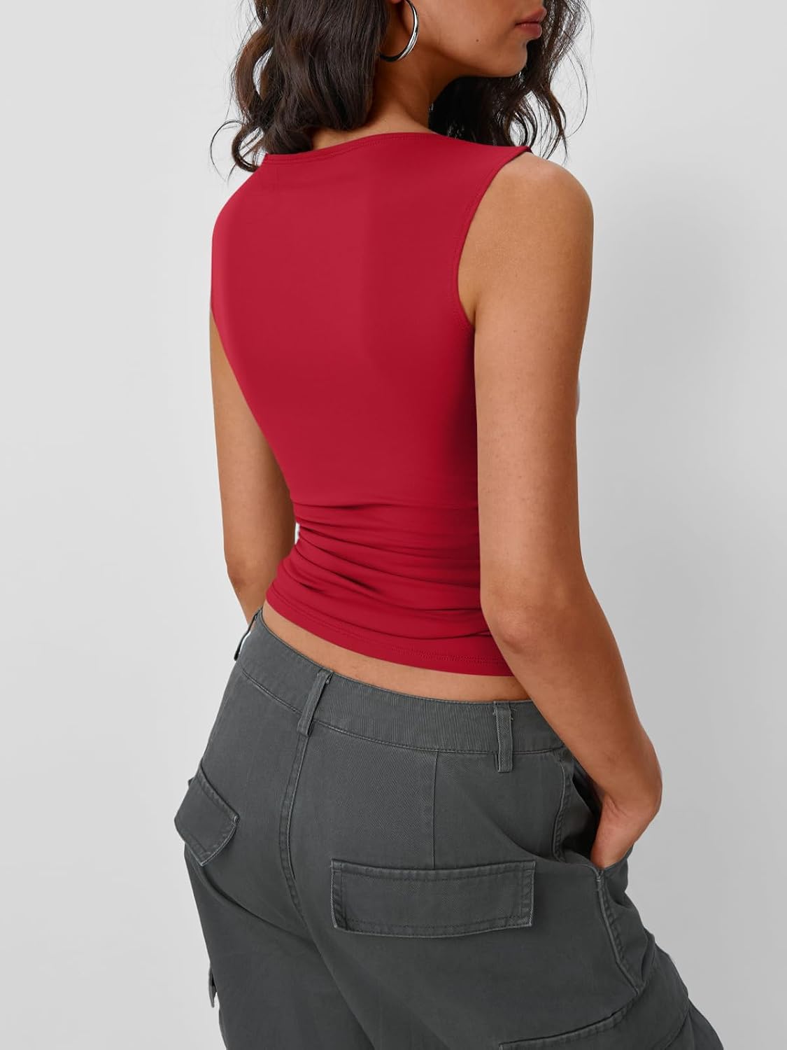 Women's Boat Neck Ruched Going Out Top Red