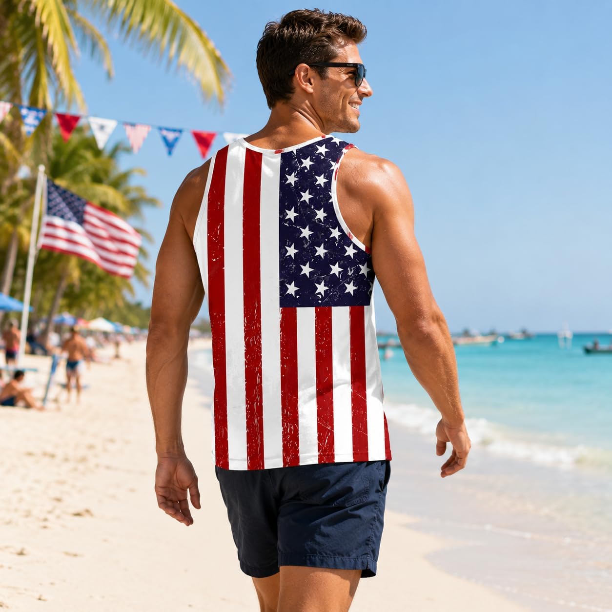 Men's American Flag Graphic Tank Top Red White Blue