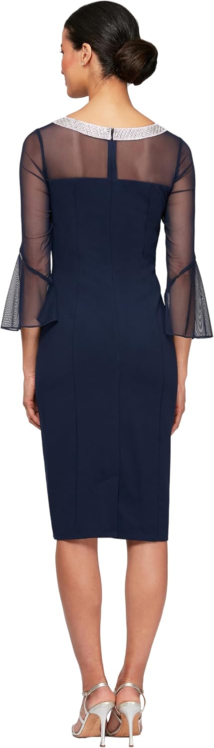 Womens Short Shift Dress with Embellished Illusion Detail