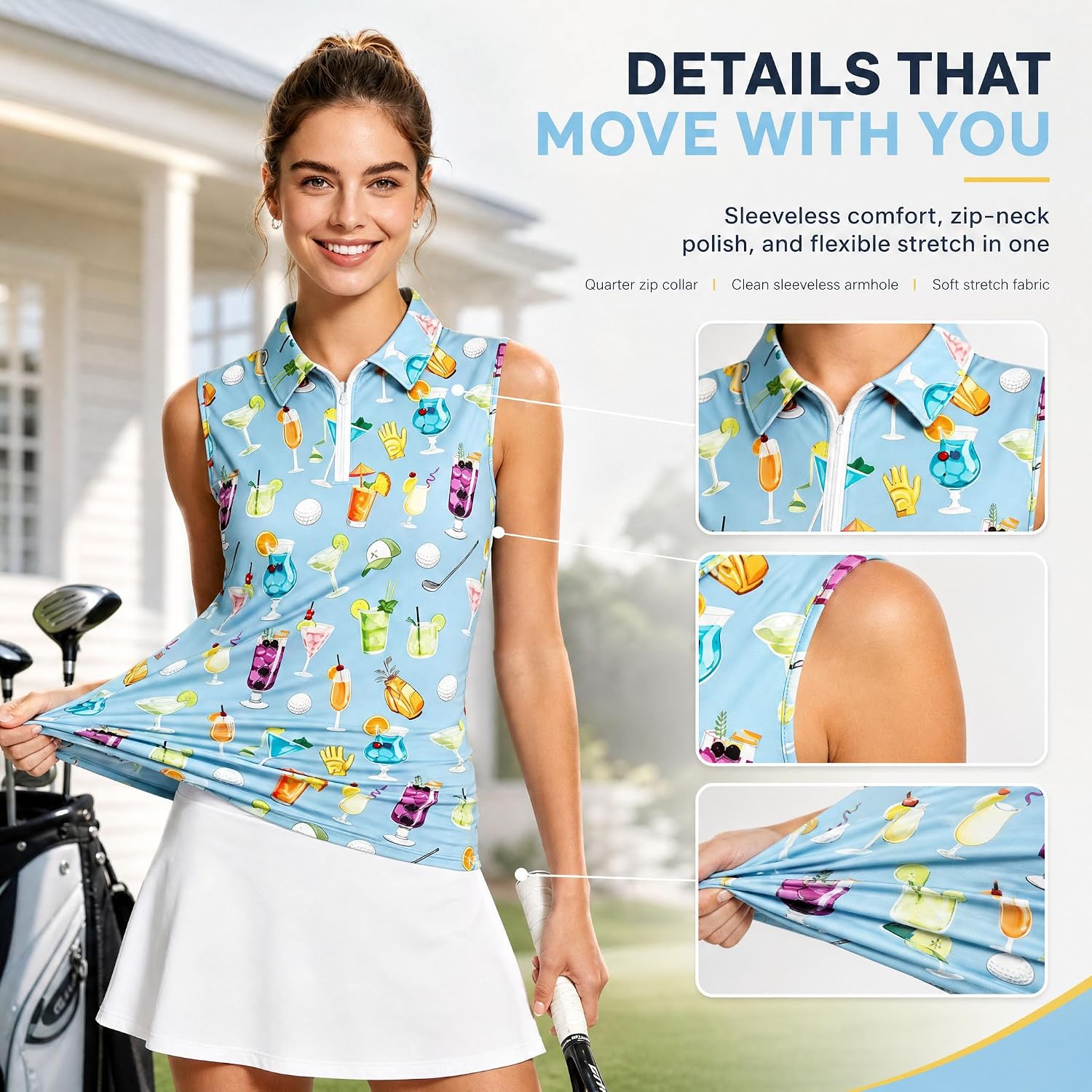 Women's Sleeveless Golf Polo Shirts Zip Quick Dry Lightweight Wicking Athletic Shirts Tank Tops for Women