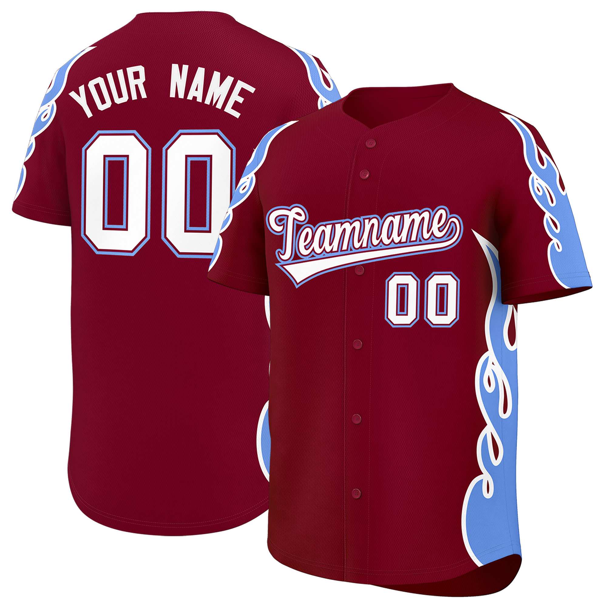 Benutzerdefiniertes Baseball-Trikot mit Seitenflammen-Umrissmuster für Sportuniformen
