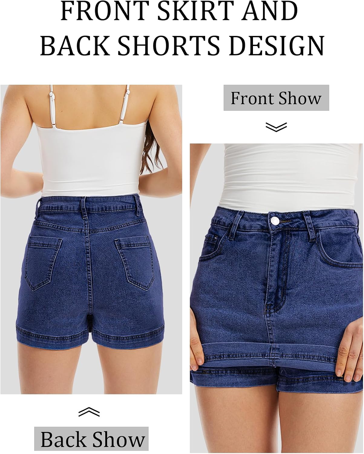 Jean Skorts for Woman Mini Skirt Y2k High Waisted Denim Skirt Front Skirt Back Shorts