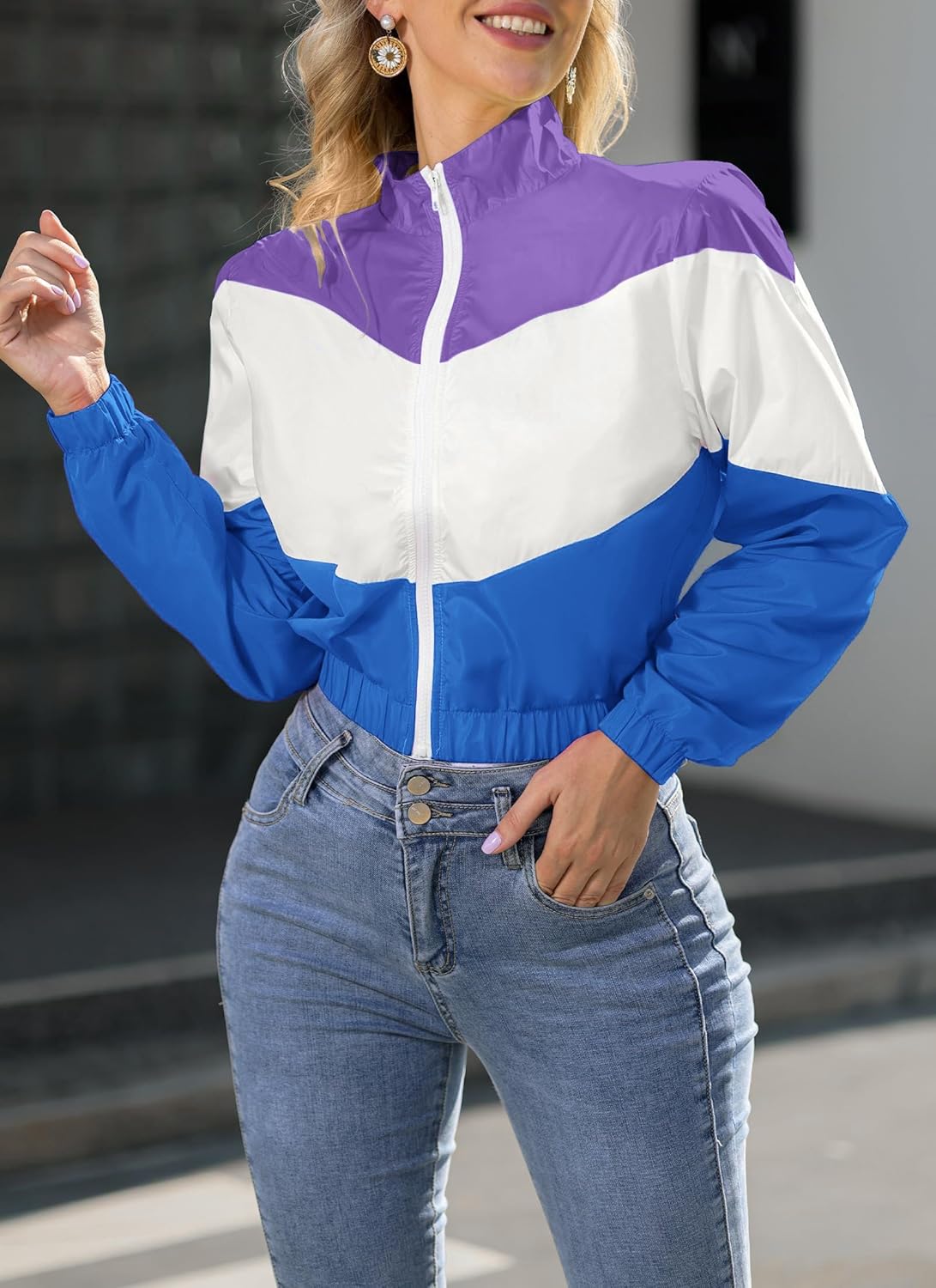 Women\u2019s Lightweight Windbreaker Sport Jacket Zip Up Color Block Coat Long Sleeve Jogging Outerwear Women\u2019s Lightweight Windbreaker Sport Jacket Zip Up Color Block Coat Long Sleeve Jogging Outerwear
