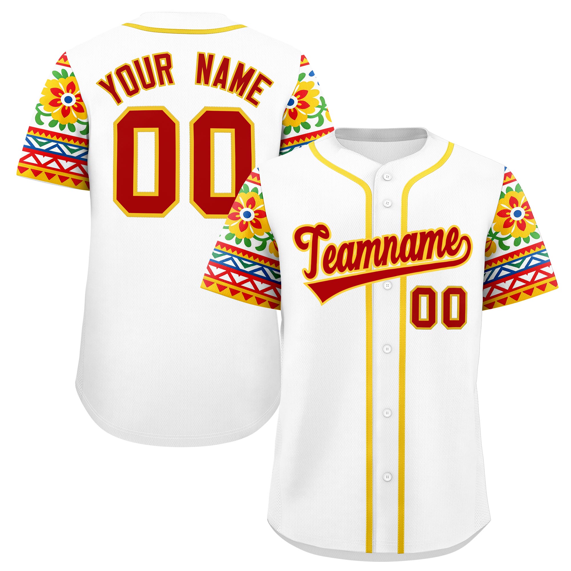 Benutzerdefiniertes Baseball-Trikot aus Stretchstoff mit Graffiti-Muster im mexikanischen Stil Benutzerdefiniertes Baseball-Trikot aus Stretchstoff mit Graffiti-Muster im mexikanischen Stil