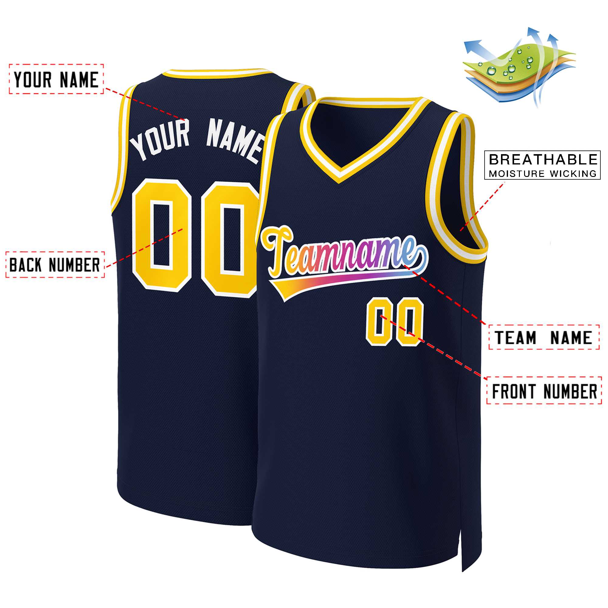 Benutzerdefiniertes Basketballtrikot mit klassischem Farbverlauf und modischen Oberteilen