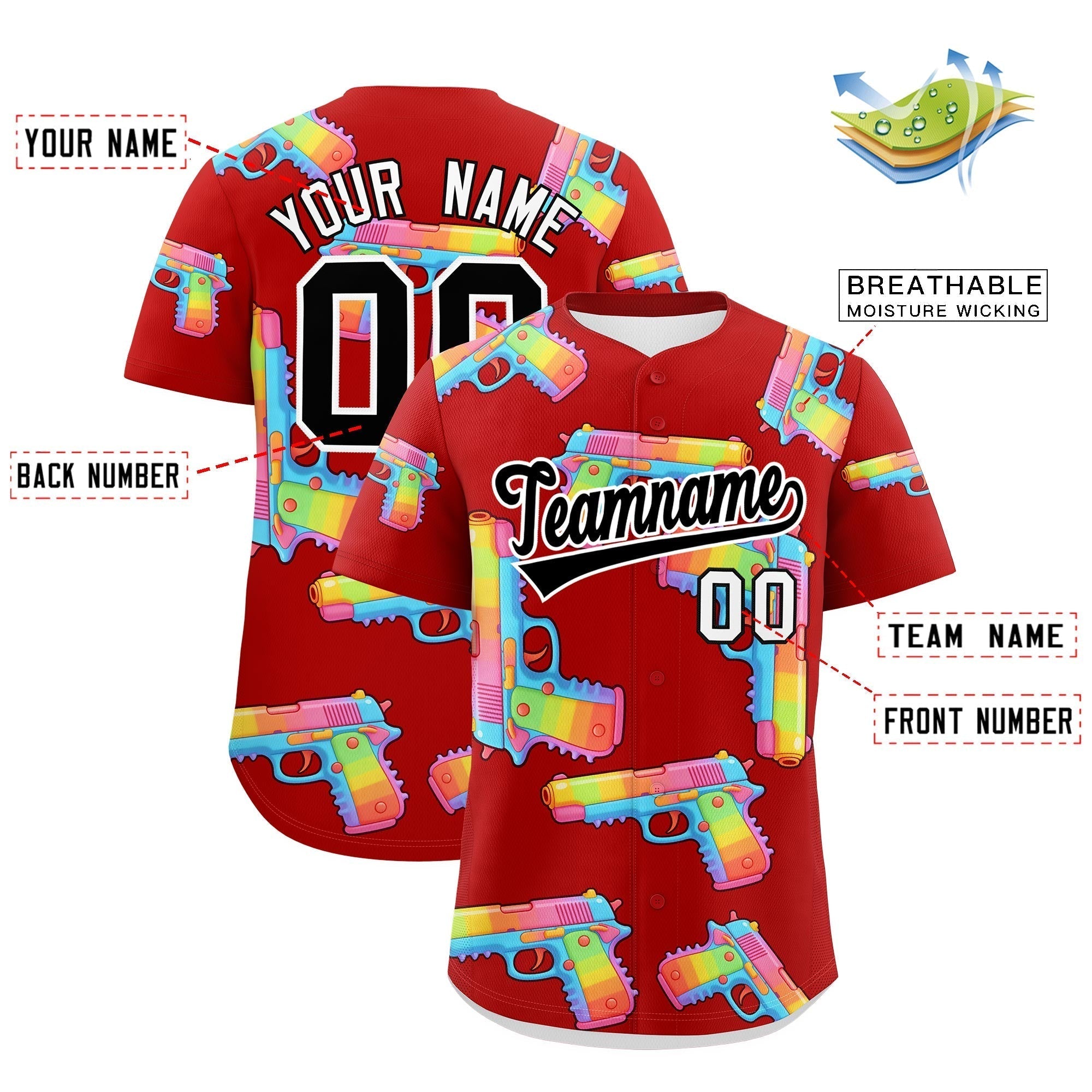 Individuelles, mit Zucker überzogenes, leichtes Baseball-Trikot mit Feuerkraft-Graffiti-Muster