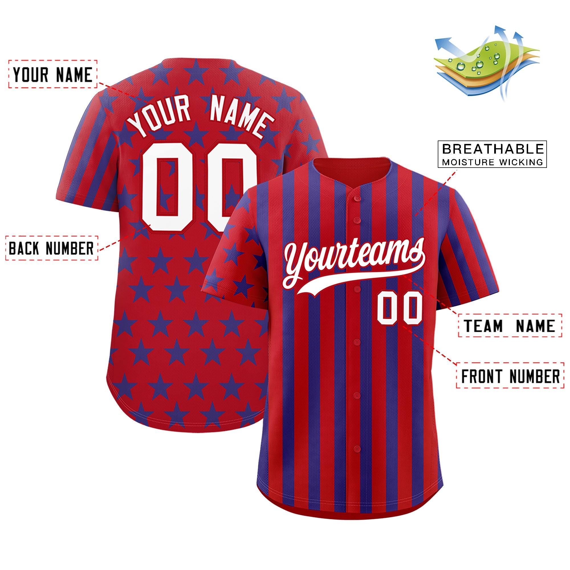 Benutzerdefiniertes Graffiti-Muster-Baseball-Trikot mit amerikanischer Flagge