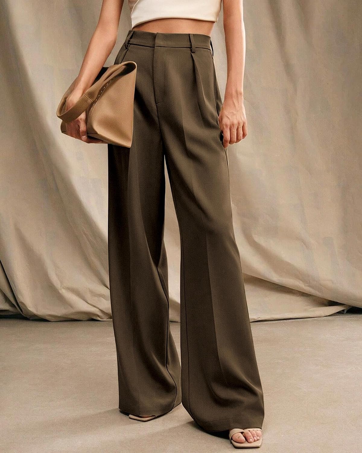 Womens Wide Leg Pants High Waist Straight Work Office Business Casual Palazzo Trousers with Pockets