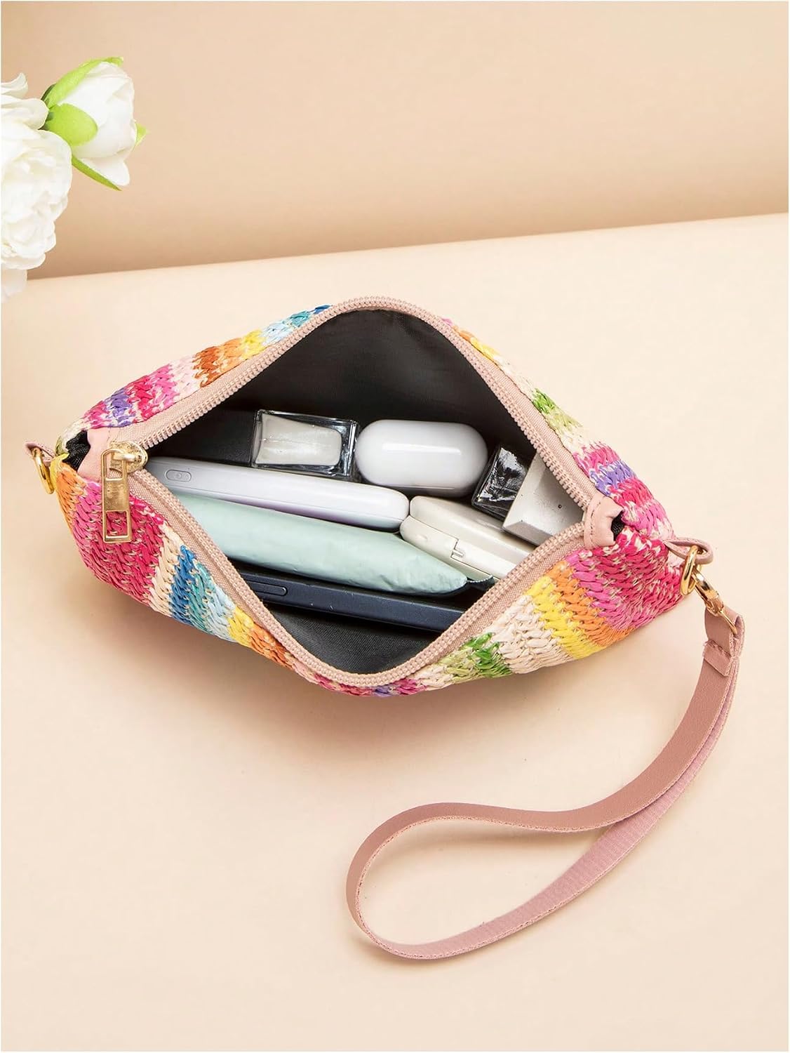 Women's Multicolor Woven Striped Crossbody Bag