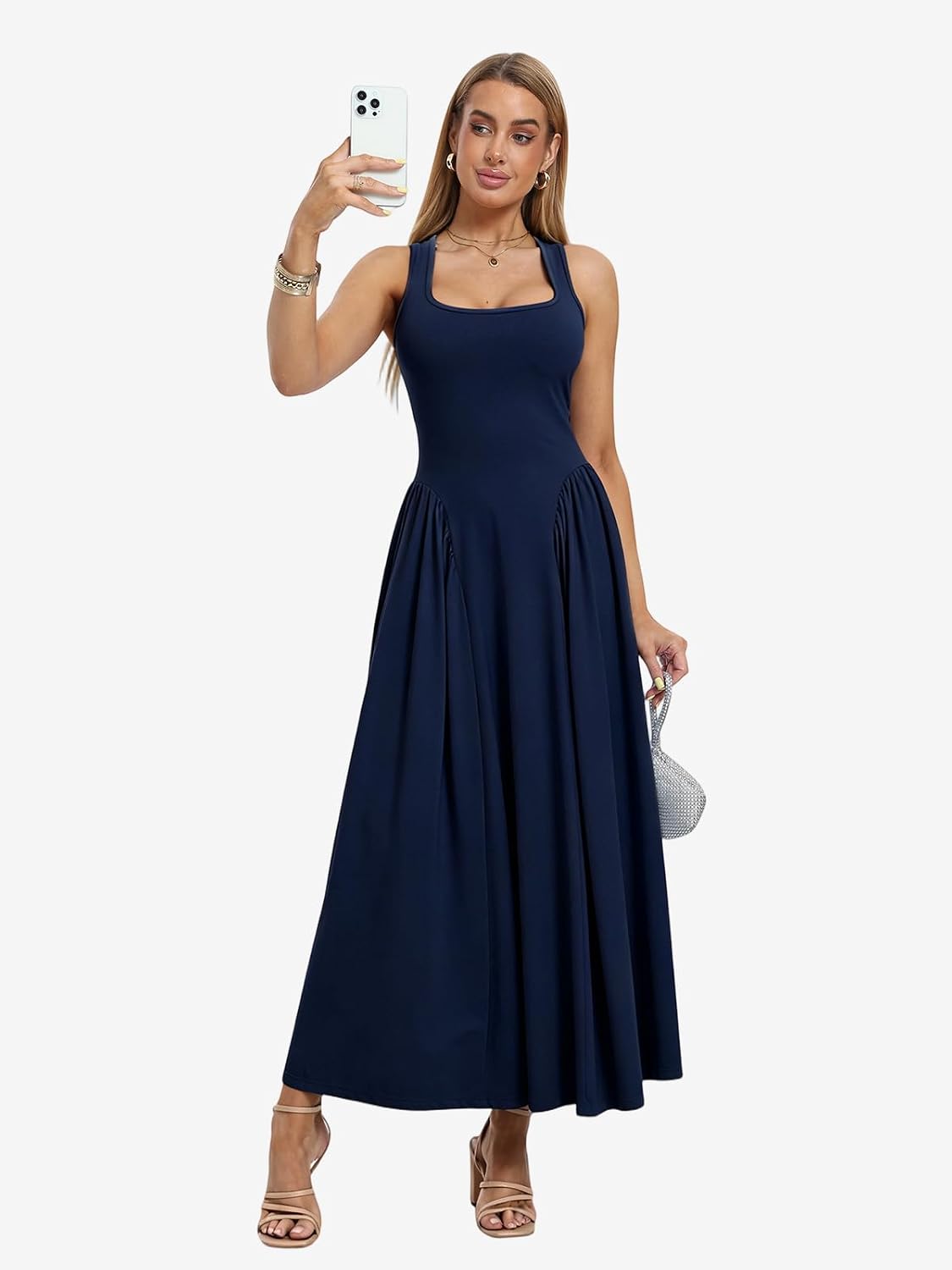 Women's Tank Maxi Dress Sleeveless Flowy Navy Blue Women's Tank Maxi Dress Sleeveless Flowy Navy Blue