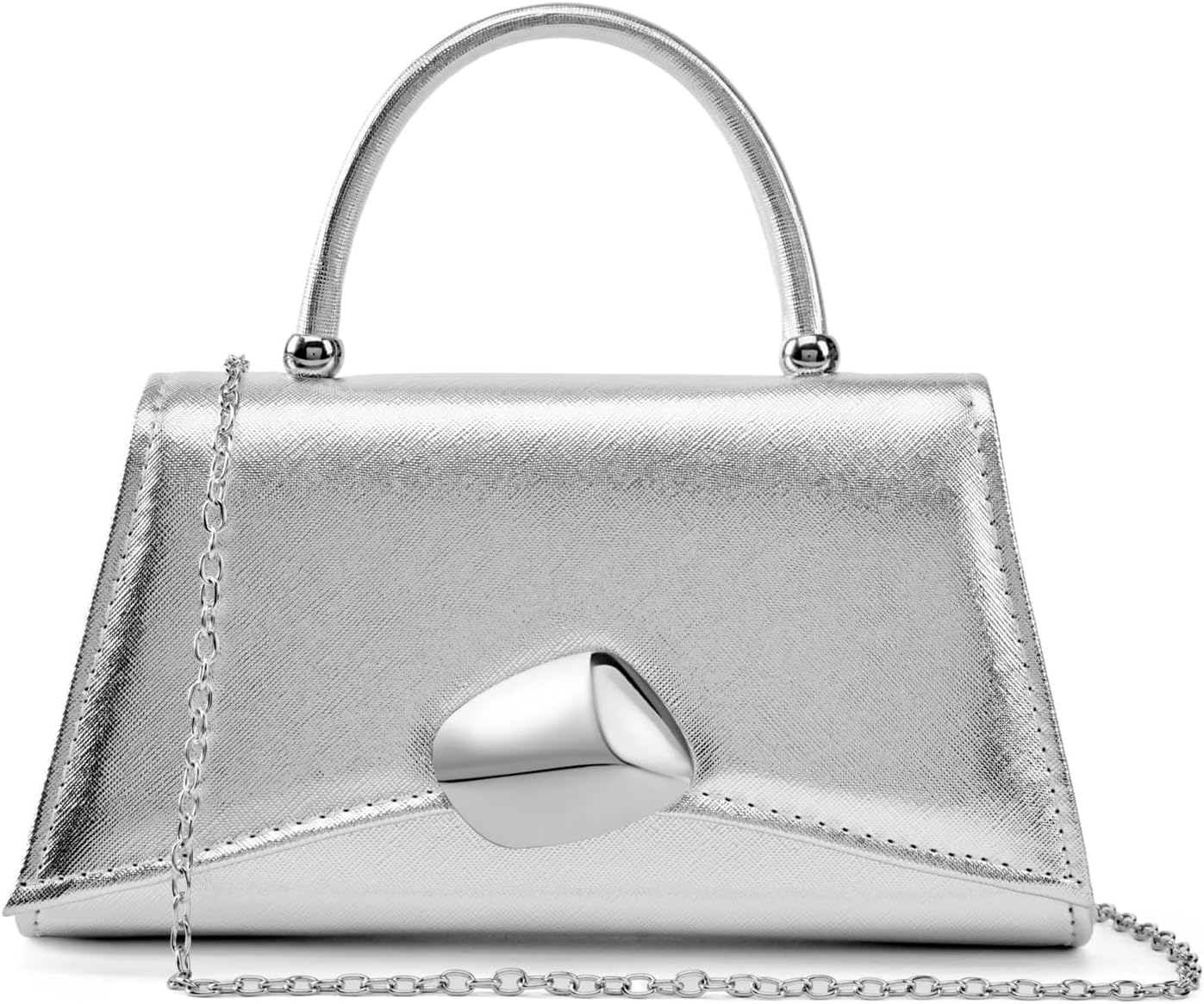Women's Silver Top Handle Clutch with Chain Strap