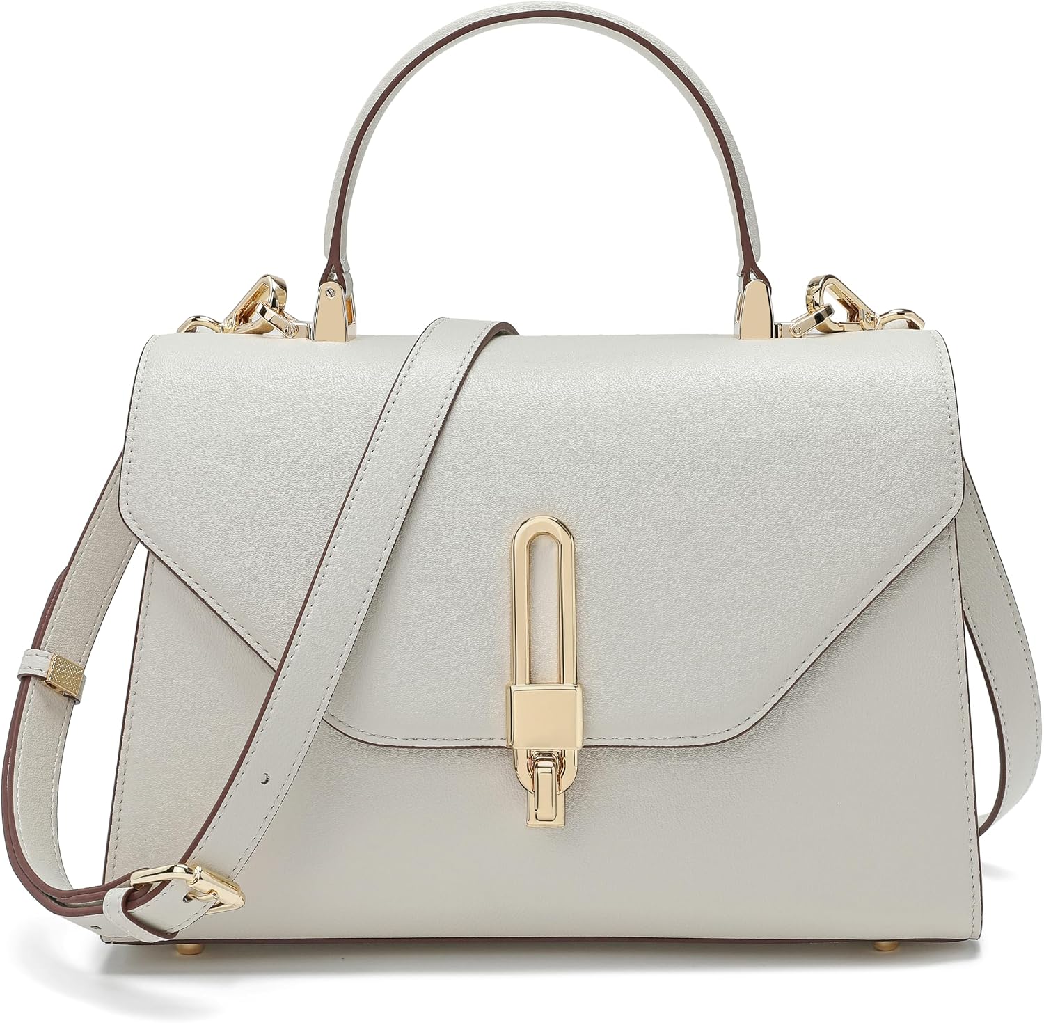 Women's Structured Vegan Leather Top-Handle Satchel, White