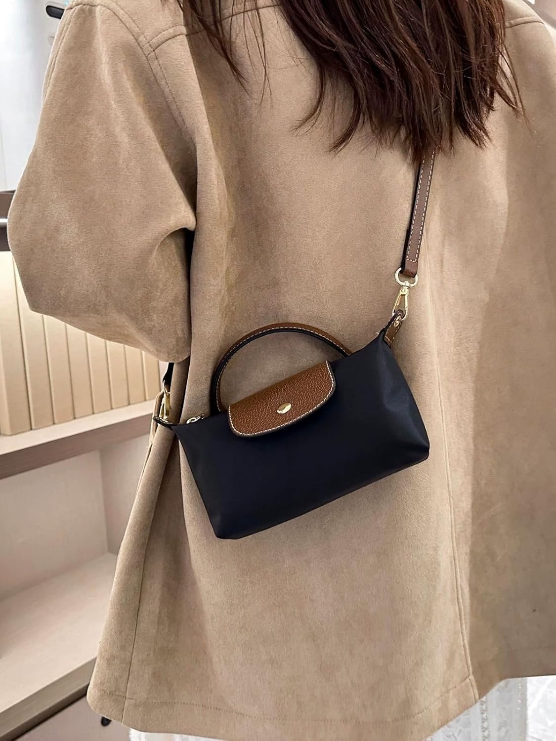 Women's Black Nylon Mini Crossbody Bag Top Handle