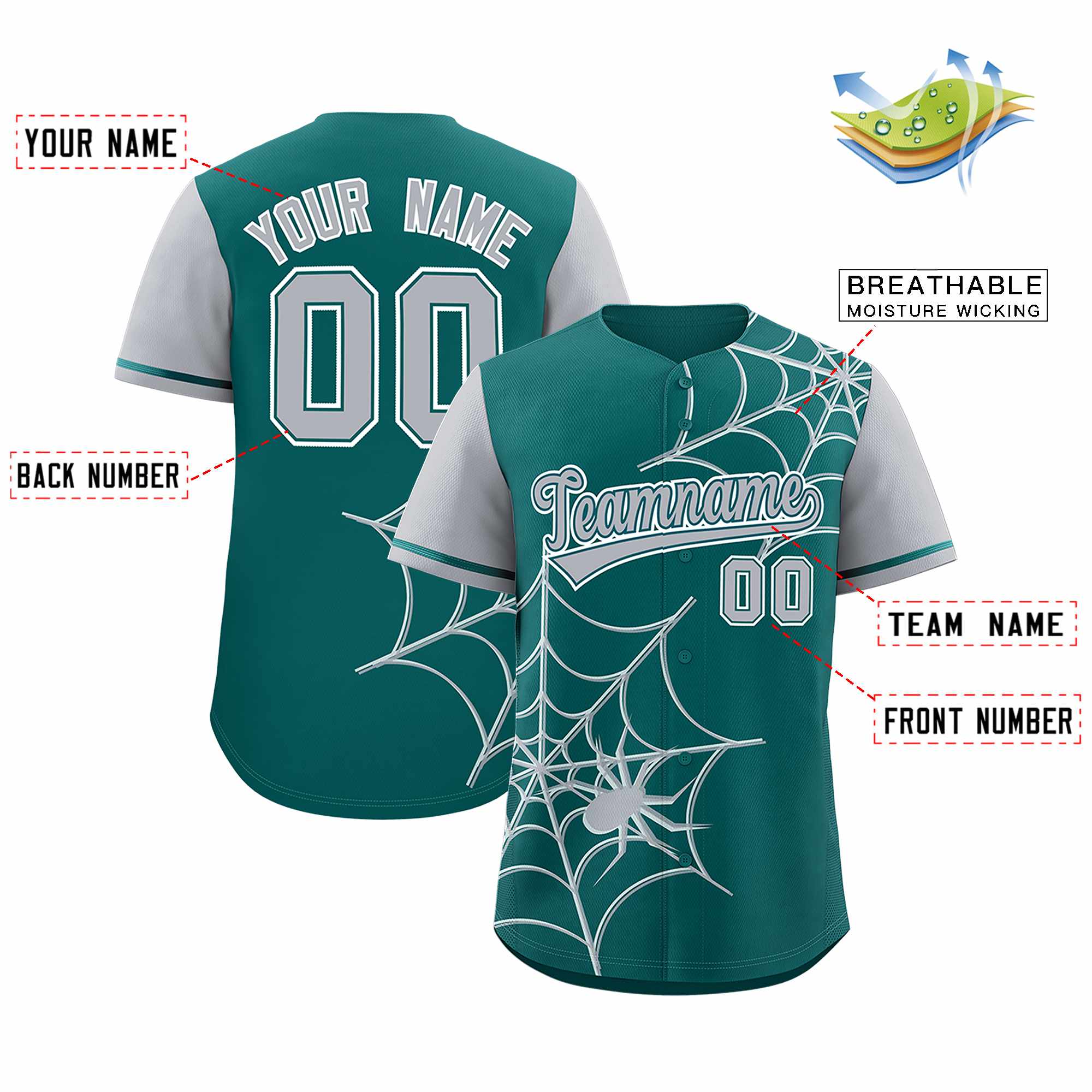 Benutzerdefiniertes Spinnennetz-Muster, Raglanärmel, authentisches Baseball-Trikot
