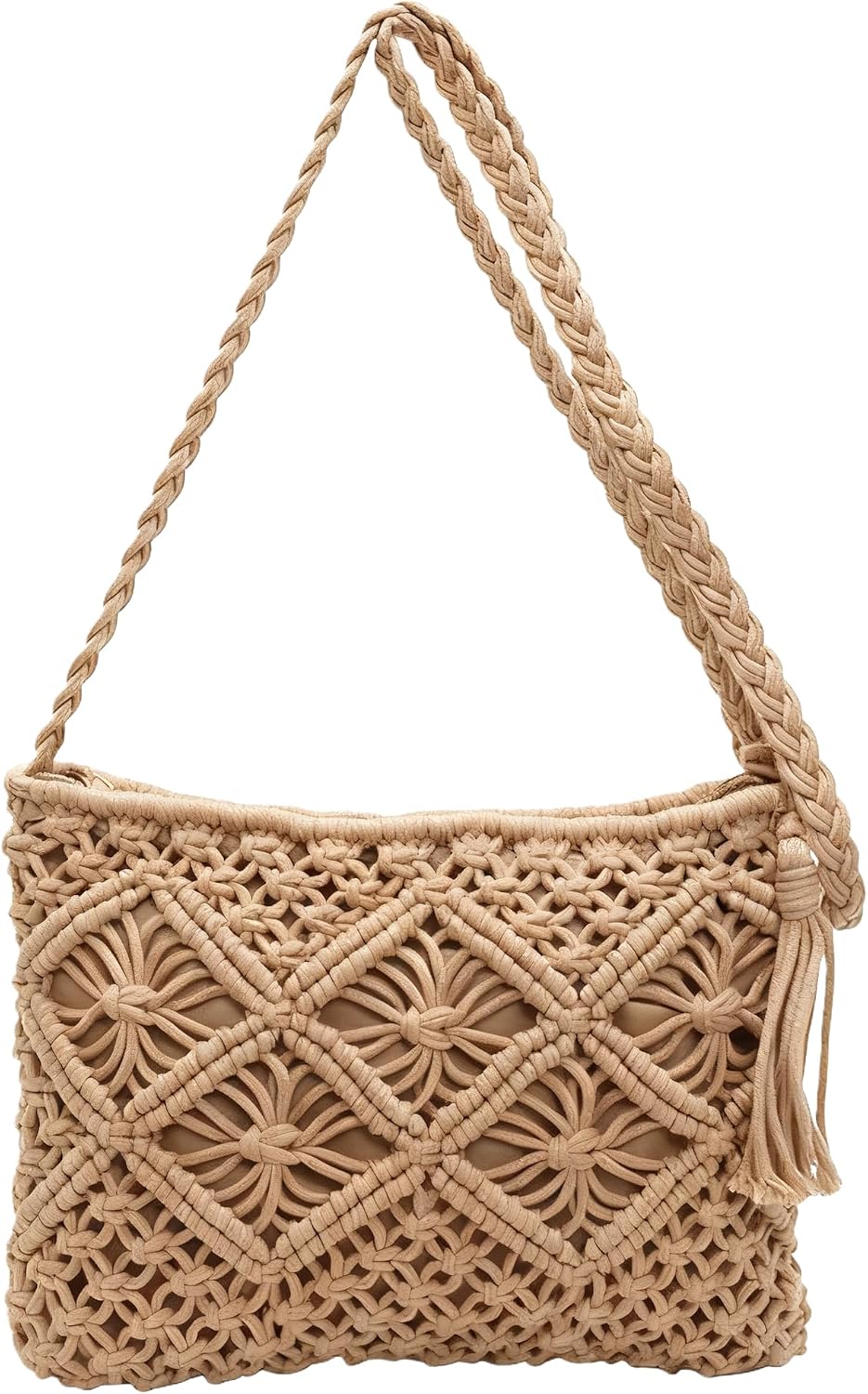 Women's Handwoven Macrame Crossbody Bag with Tassel