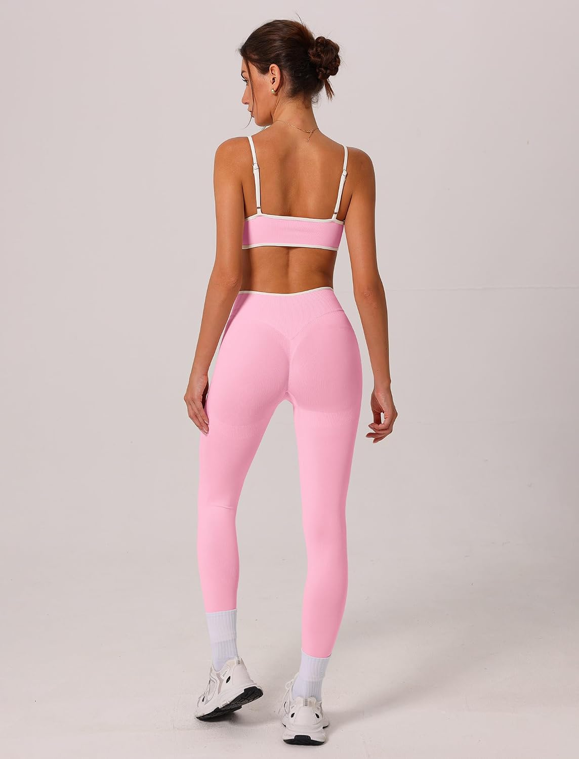 Women's Seamless Workout Set Sports Bra Leggings Pink