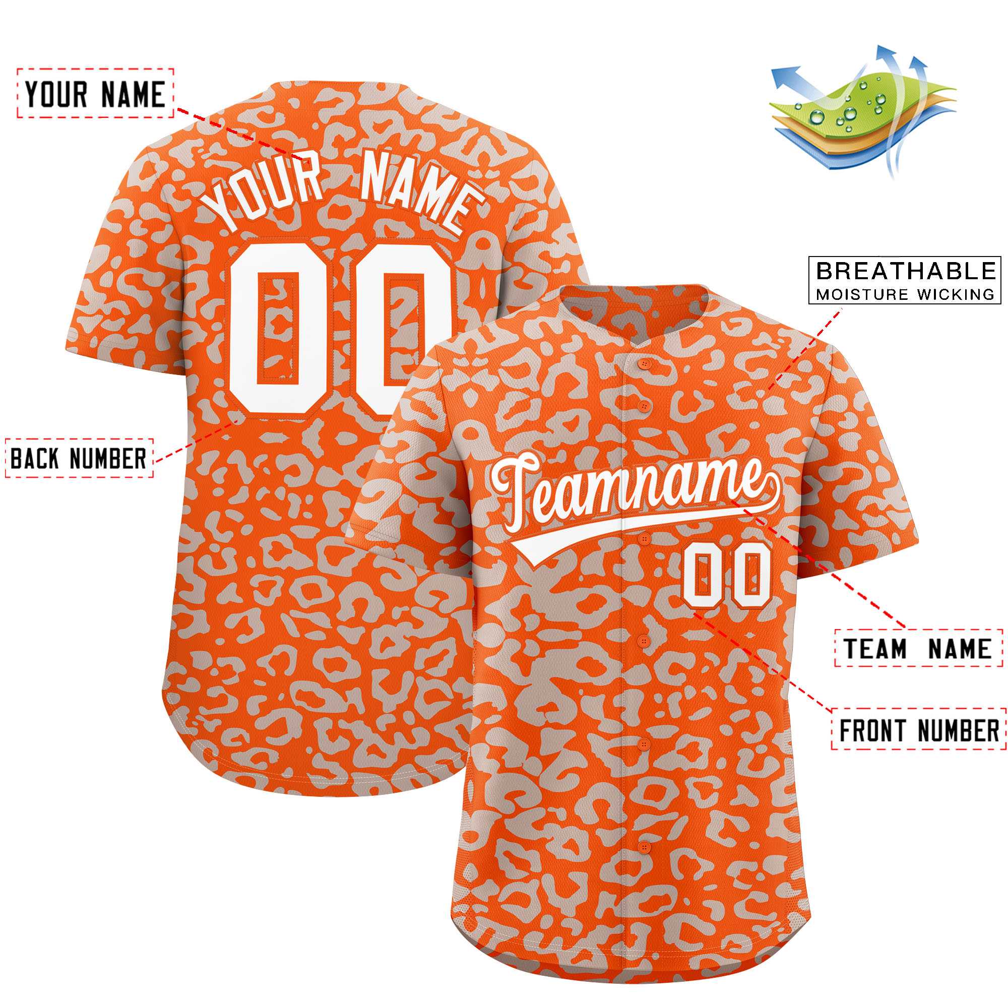Authentisches Baseball-Trikot mit individuell gestaltetem Leopardenmuster
