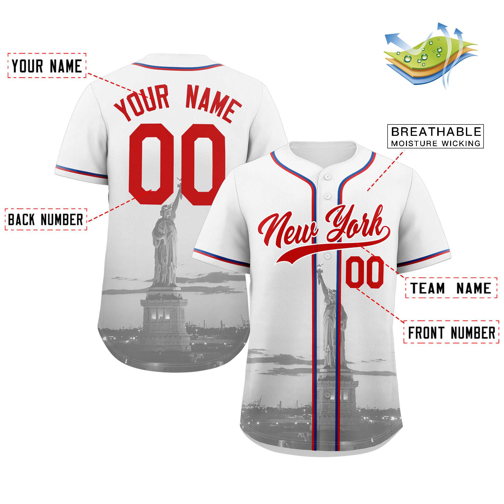Benutzerdefiniertes New York City Skyline Baseball-Trikot
