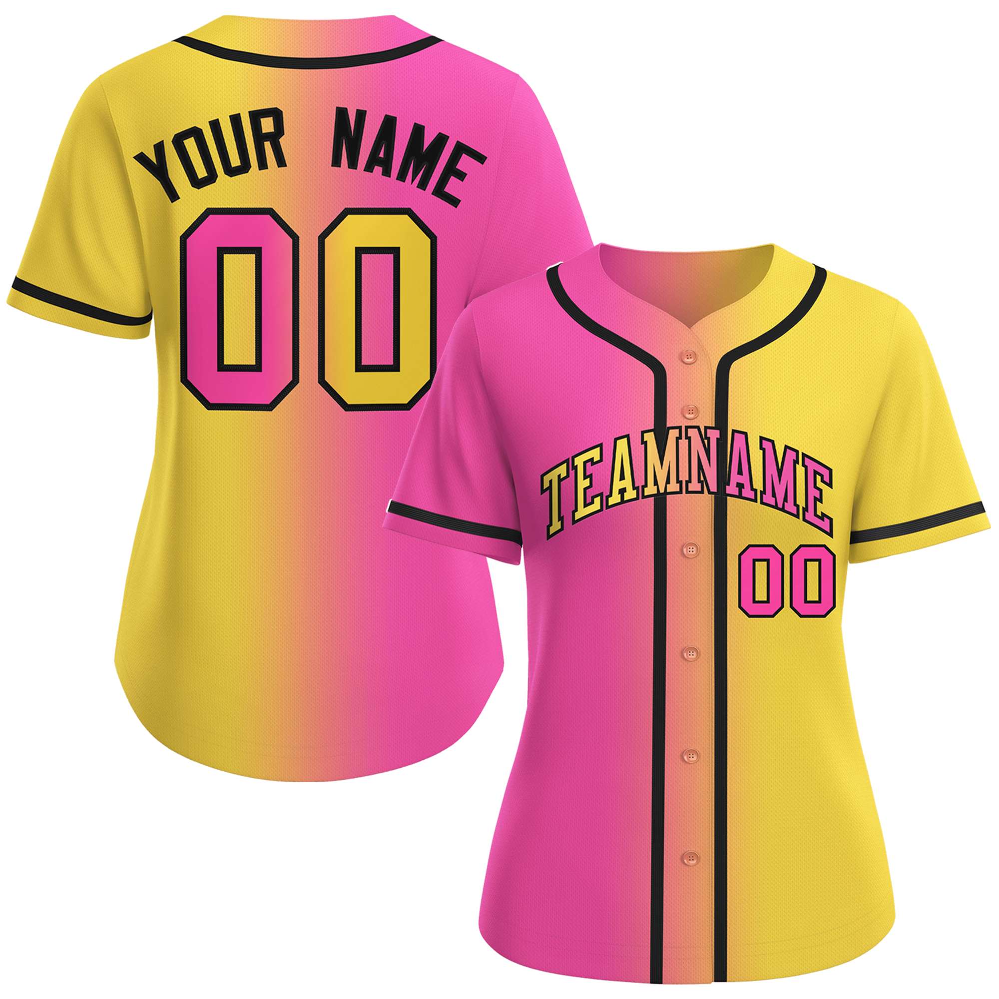 Benutzerdefiniertes, modisches Baseball-Trikot mit Farbverlauf für Damen