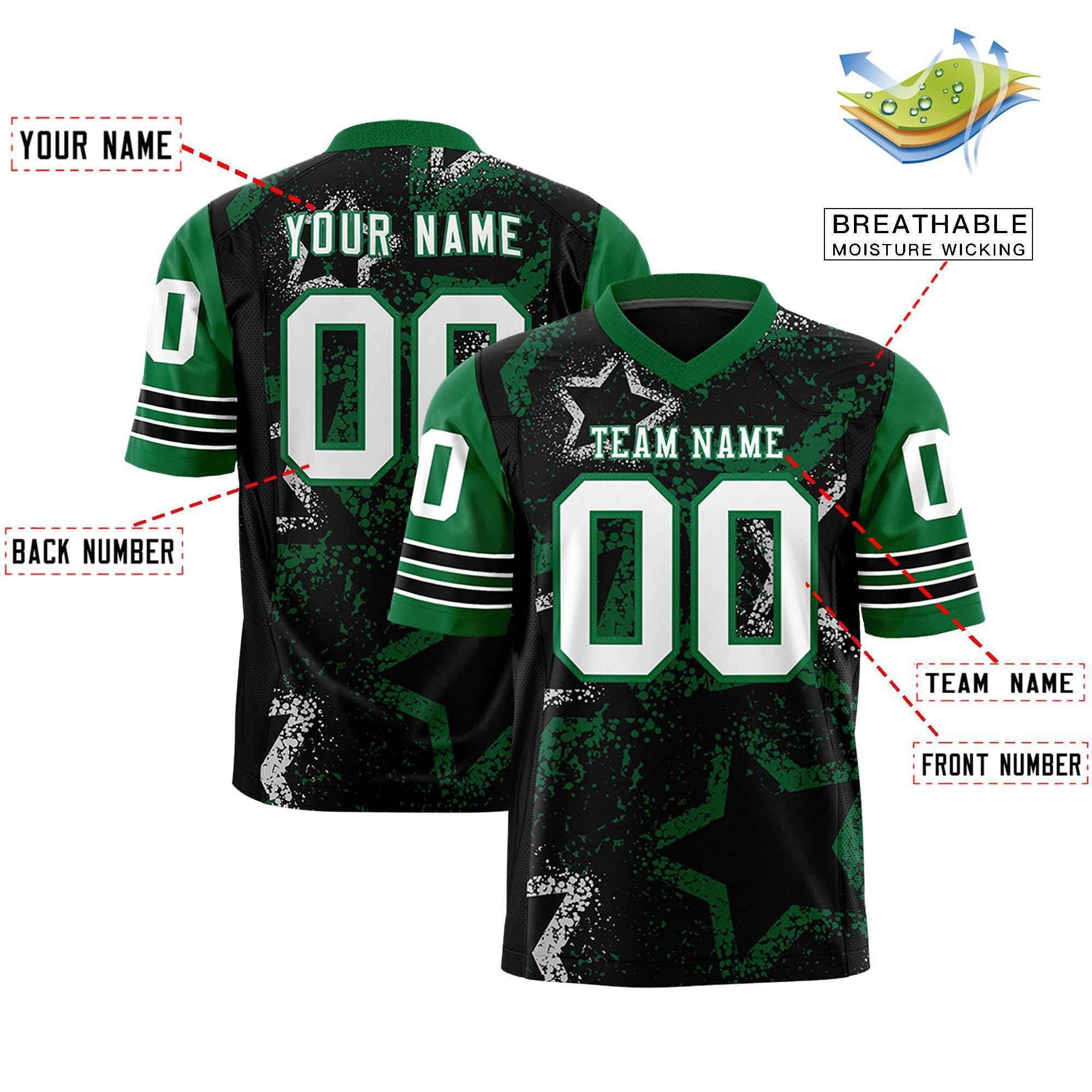 Benutzerdefiniertes Kelly Green-White personalisiertes Sternmuster-Design, authentisches Fußballtrikot