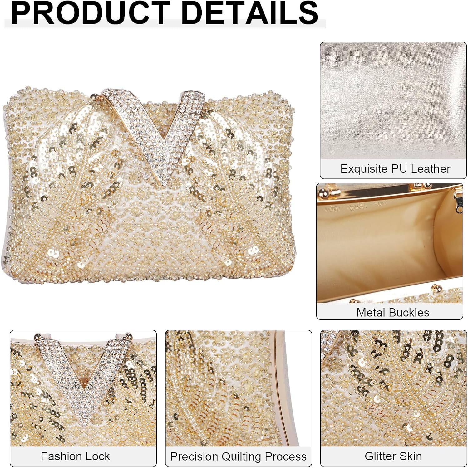 Women's Sequin Woven Clutch Rhinestone V Evening Purse Silver Women's Sequin Woven Clutch Rhinestone V Evening Purse Silver