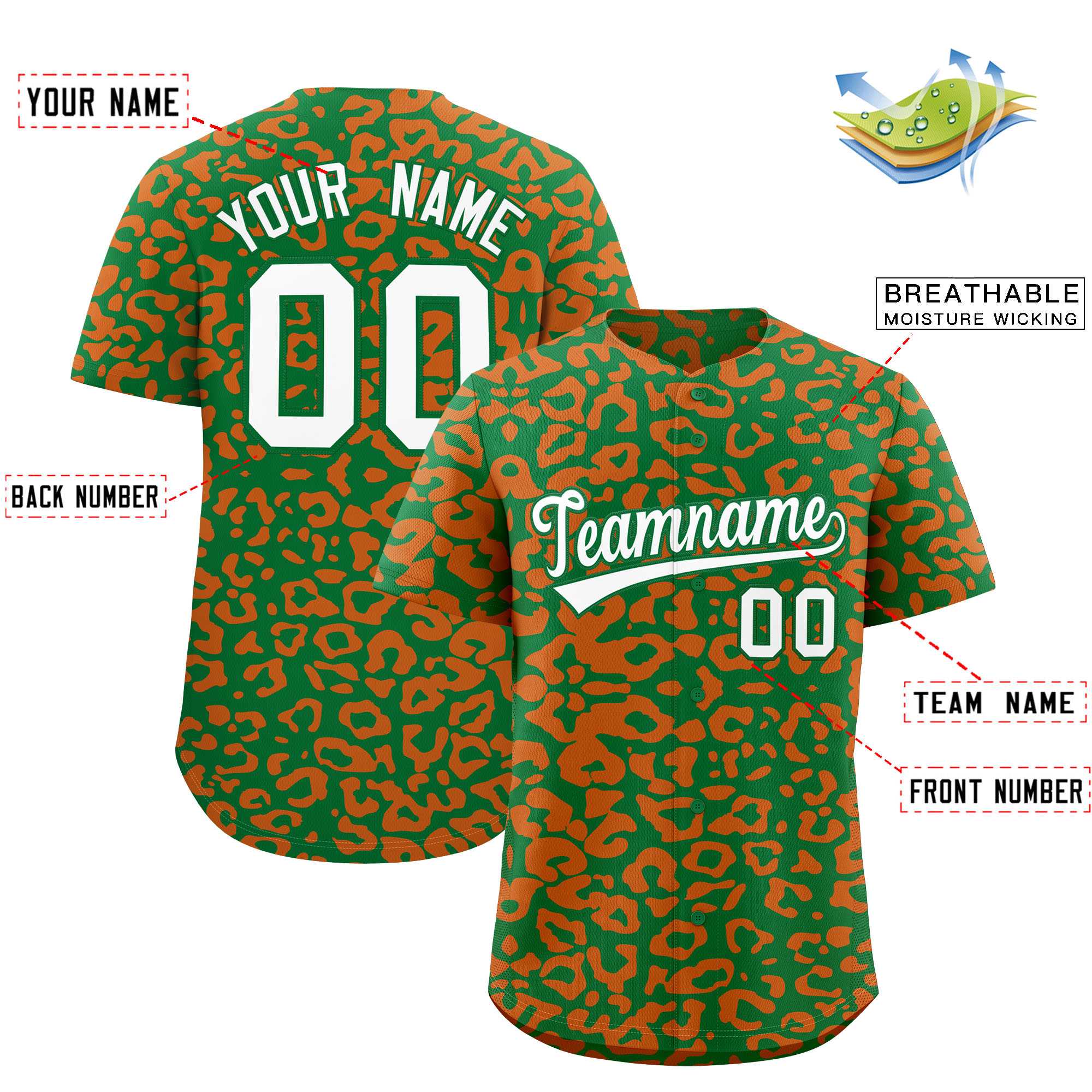 Authentisches Baseball-Trikot mit individuell gestaltetem Leopardenmuster