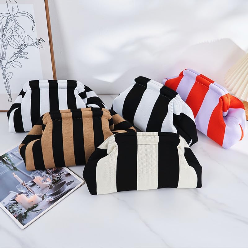 Women's Striped Knit Clutch Colorful Dumpling Purse Evening Bag Women's Striped Knit Clutch Colorful Dumpling Purse Evening Bag
