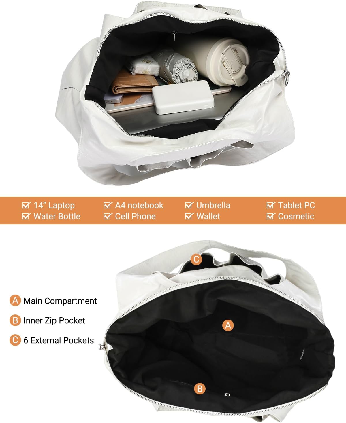 Women's Vegan Leather Hobo Tote with 6 External Pockets