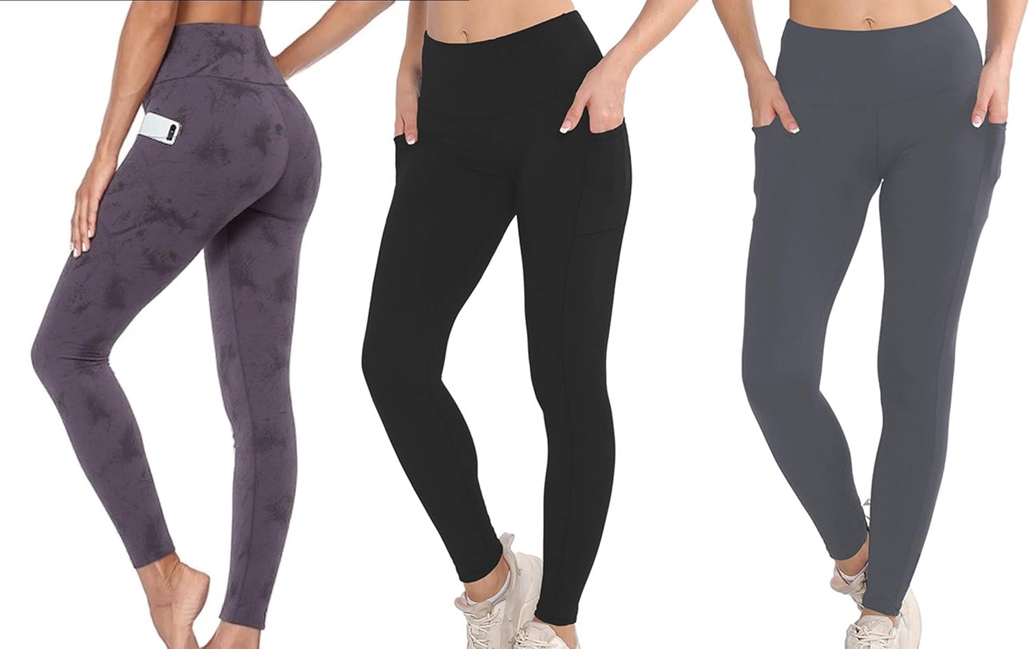 Women's High Waist Yoga Leggings with Pockets 3 Pack