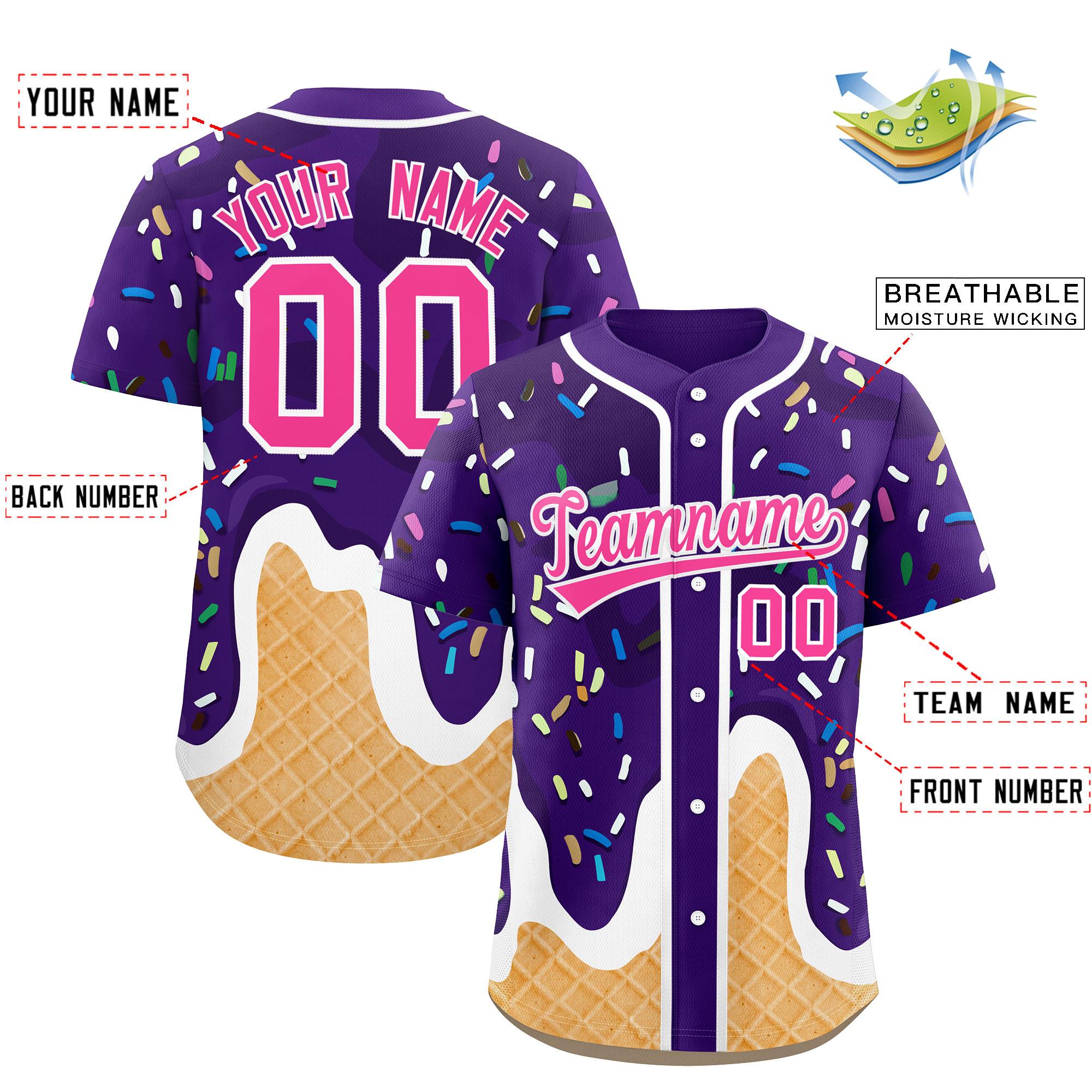 Benutzerdefiniertes Eistüte-Graffiti-Muster, modisches, authentisches Baseball-Trikot Benutzerdefiniertes Eistüte-Graffiti-Muster, modisches, authentisches Baseball-Trikot