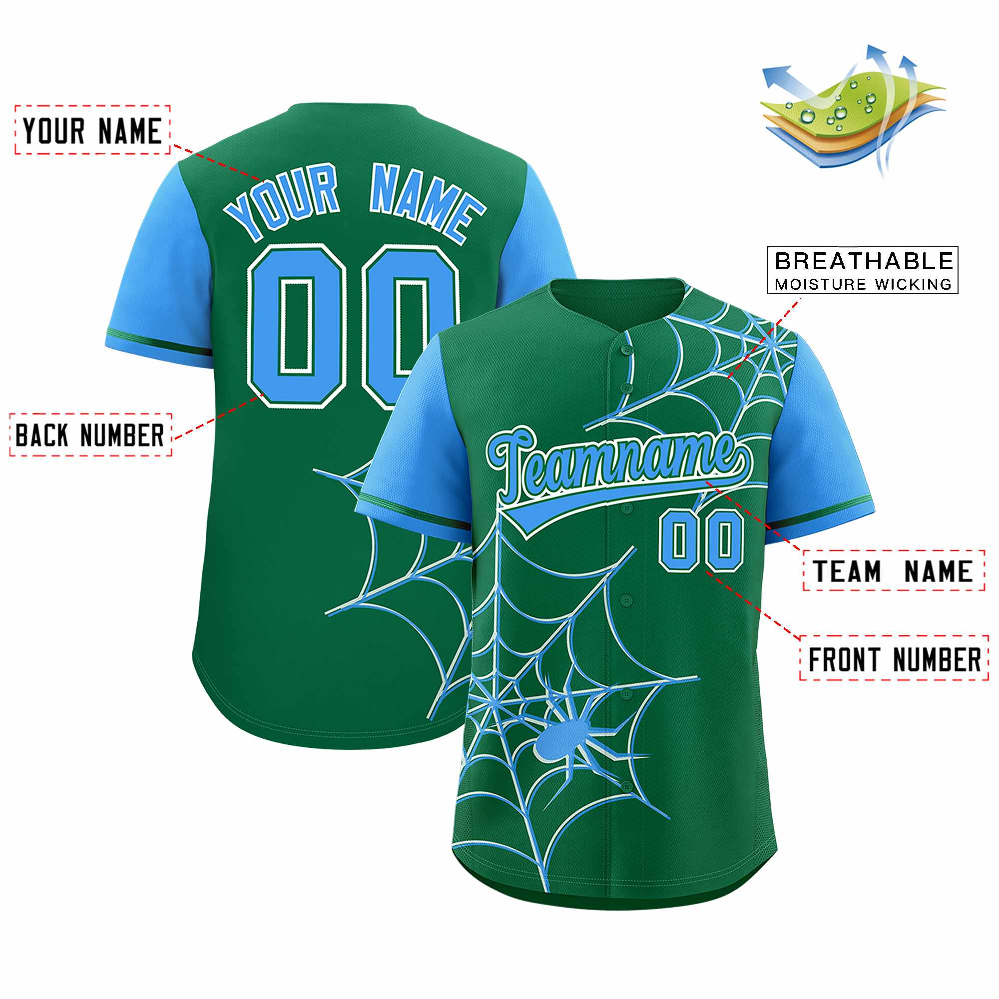 Benutzerdefiniertes Spinnennetz-Muster, Raglanärmel, authentisches Baseball-Trikot
