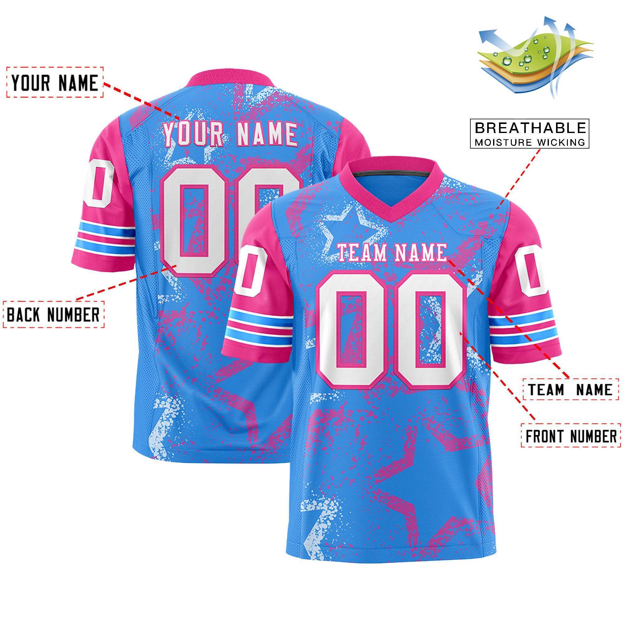 Benutzerdefiniertes puderblau-weißes personalisiertes Sternmuster-Design, authentisches Fußballtrikot