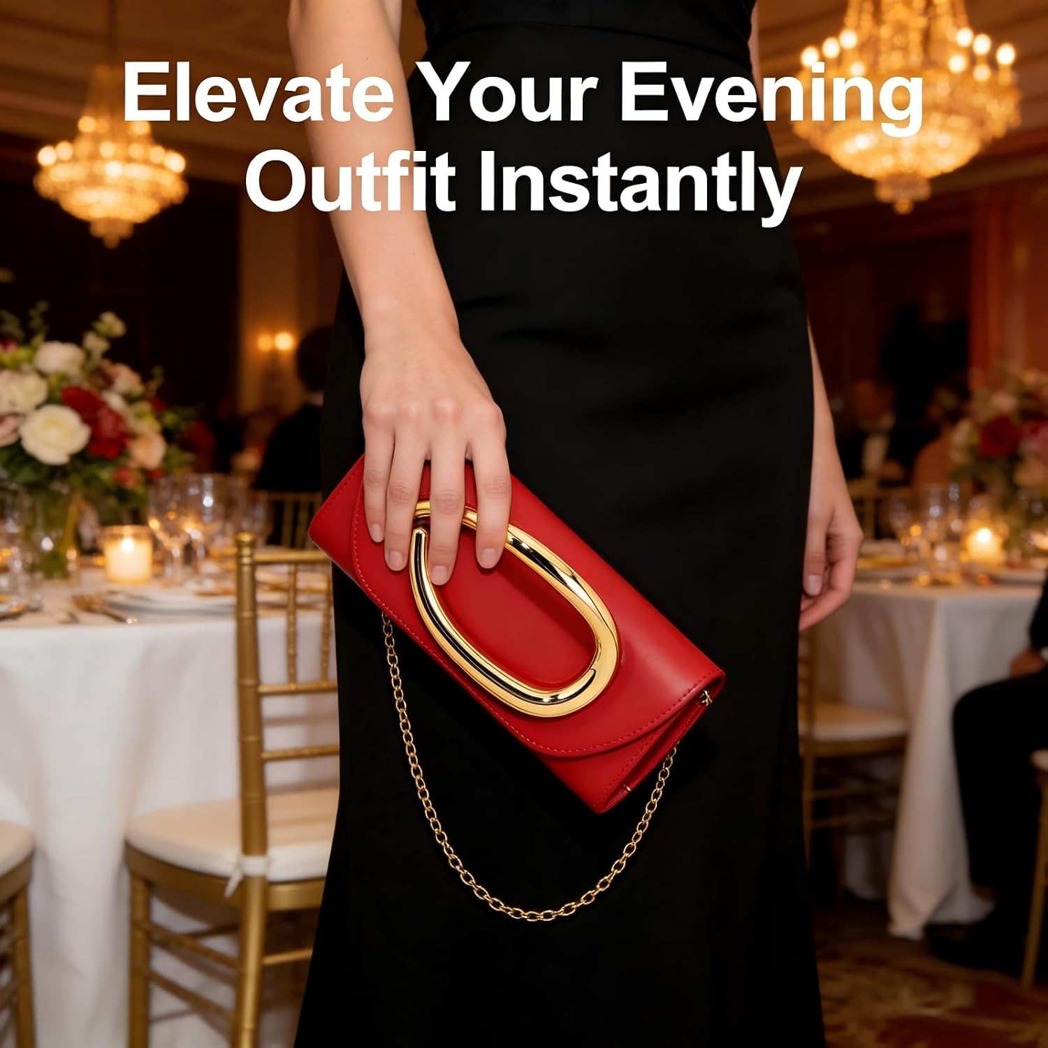 Women's Red Envelope Clutch Purse Gold Buckle Evening Bag Women's Red Envelope Clutch Purse Gold Buckle Evening Bag