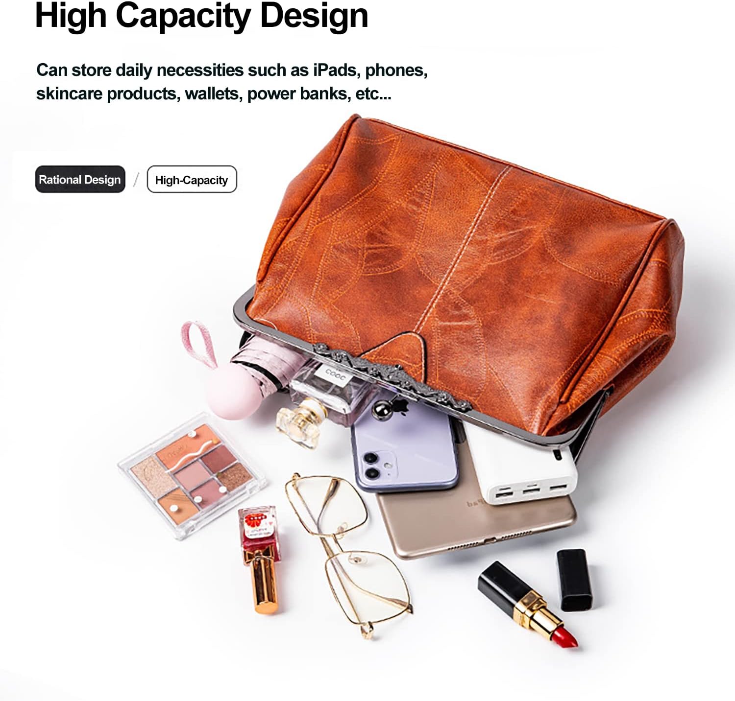 Women's Vintage Oil Leather Satchel Kiss Lock