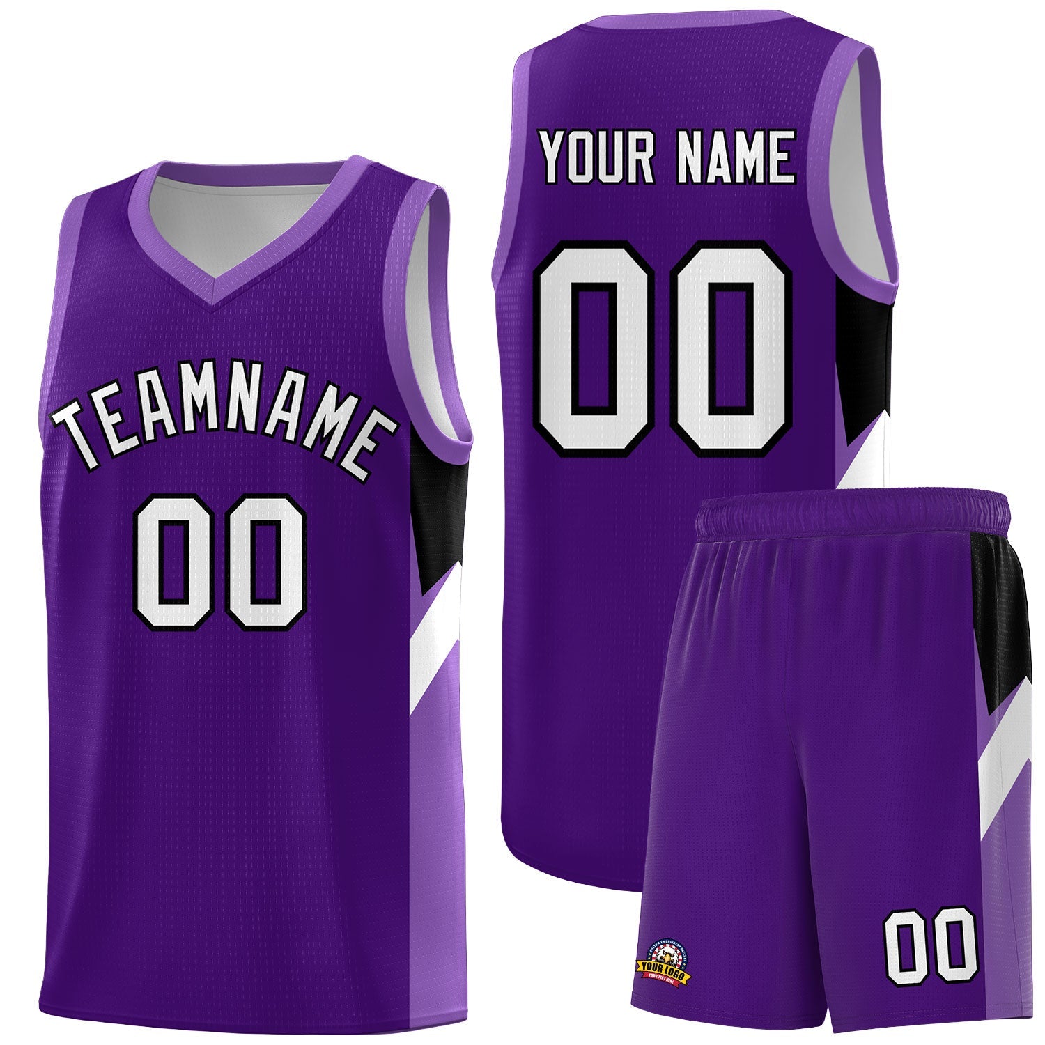 Benutzerdefinierte lila hellviolette Seitendesign-Sets Sportuniform-Basketballtrikot