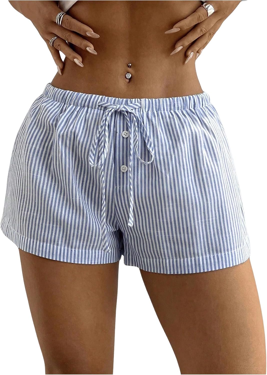 Women's Striped Print Drawstring Shorts Summer Mini Trendy Vacation