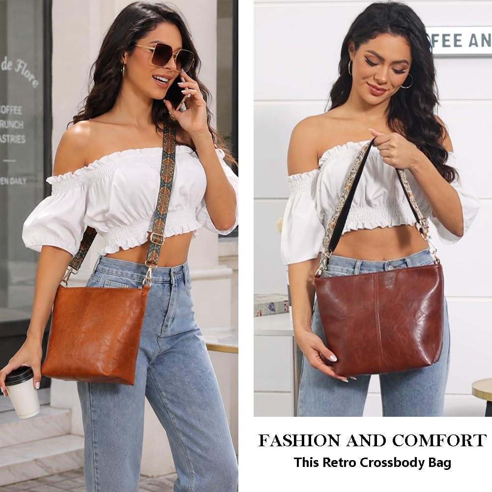 Women's Brown Hobo Crossbody Bag with Boho Guitar Strap Women's Brown Hobo Crossbody Bag with Boho Guitar Strap