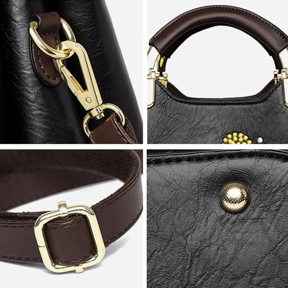 Women's Floral Embroidered Vegan Leather Handbag, Brown Women's Floral Embroidered Vegan Leather Handbag, Brown