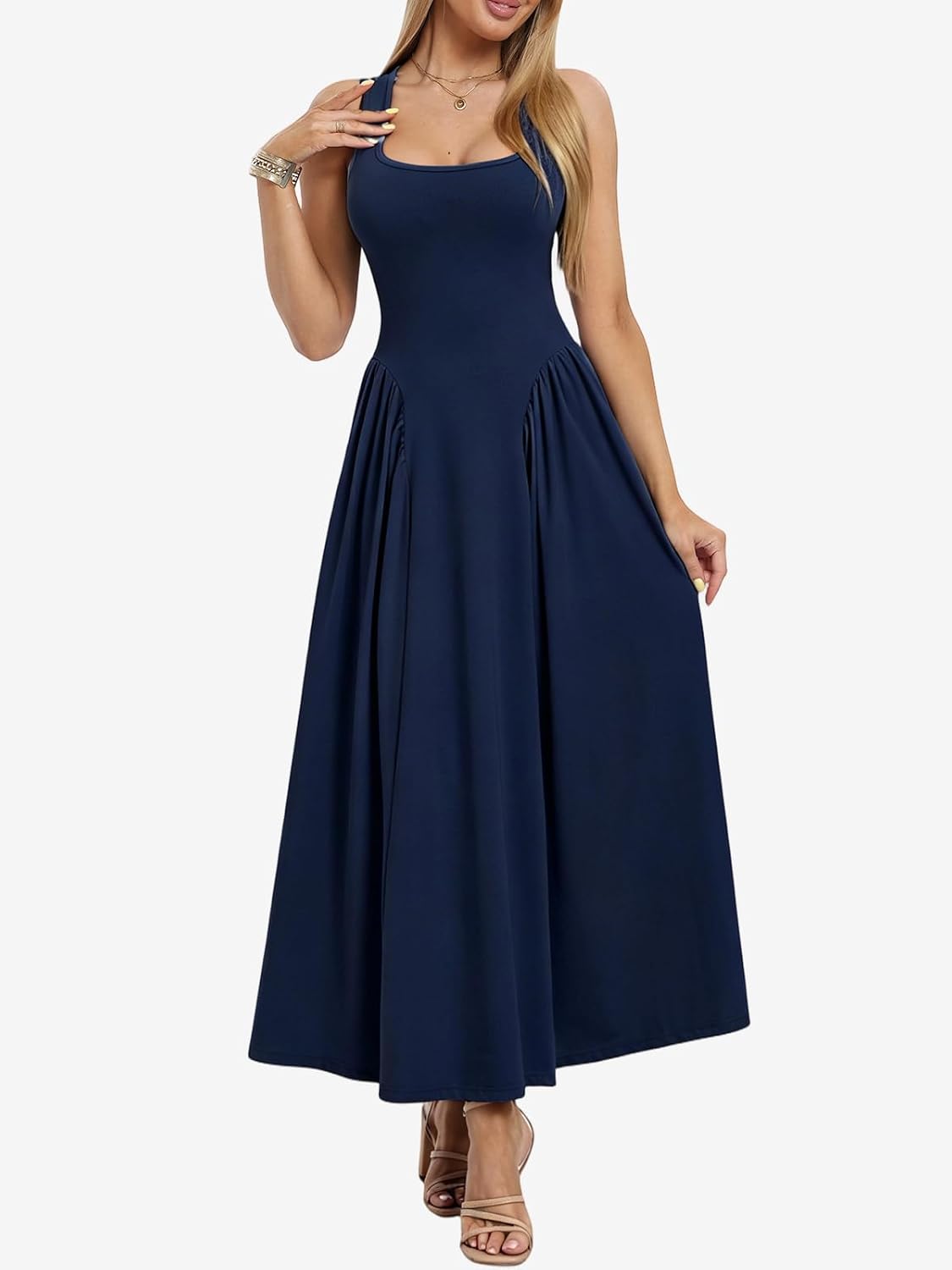 Women's Tank Maxi Dress Sleeveless Flowy Navy Blue Women's Tank Maxi Dress Sleeveless Flowy Navy Blue
