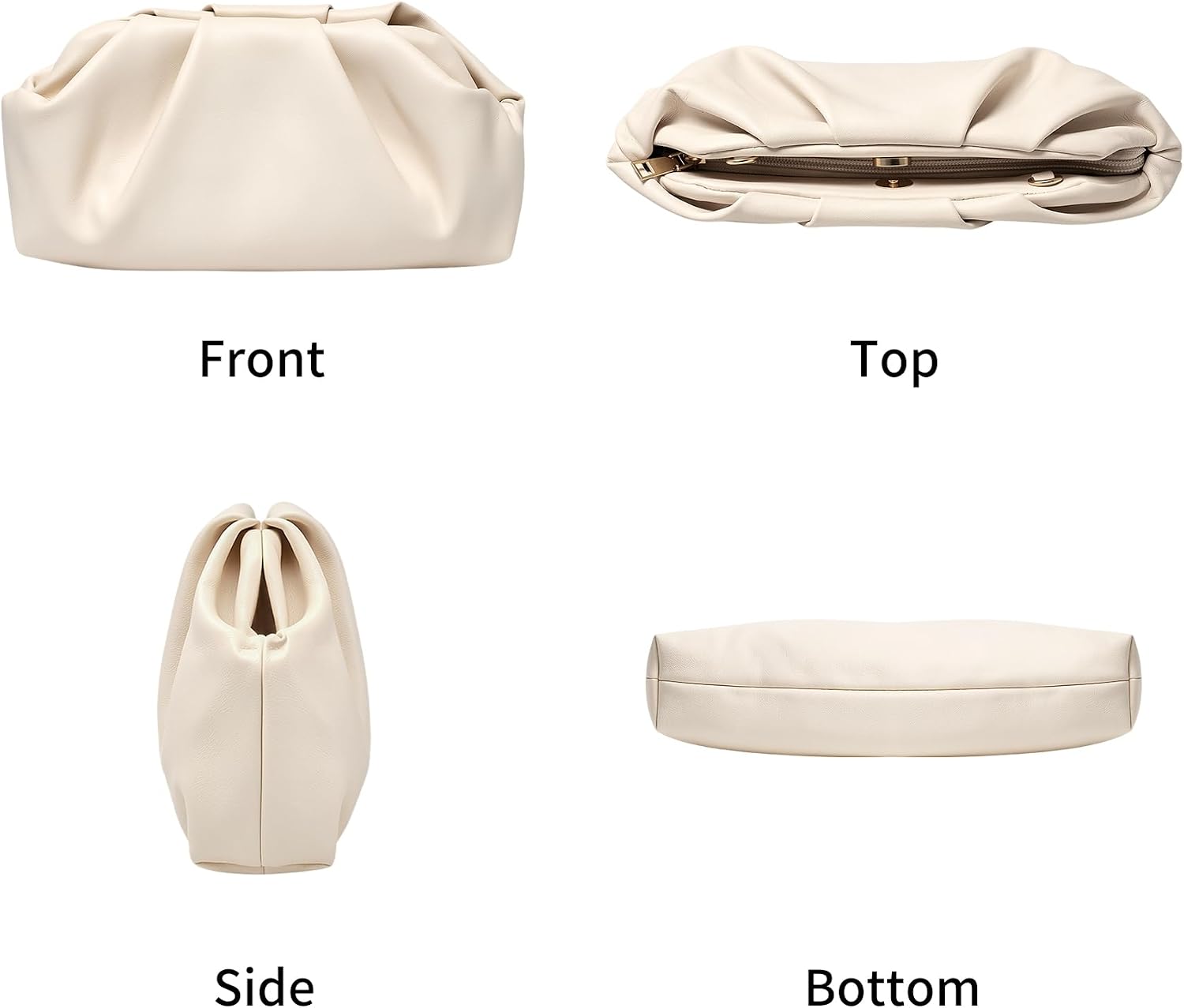 Women's Ruched Cloud Clutch Purse with Detachable Gold Chain