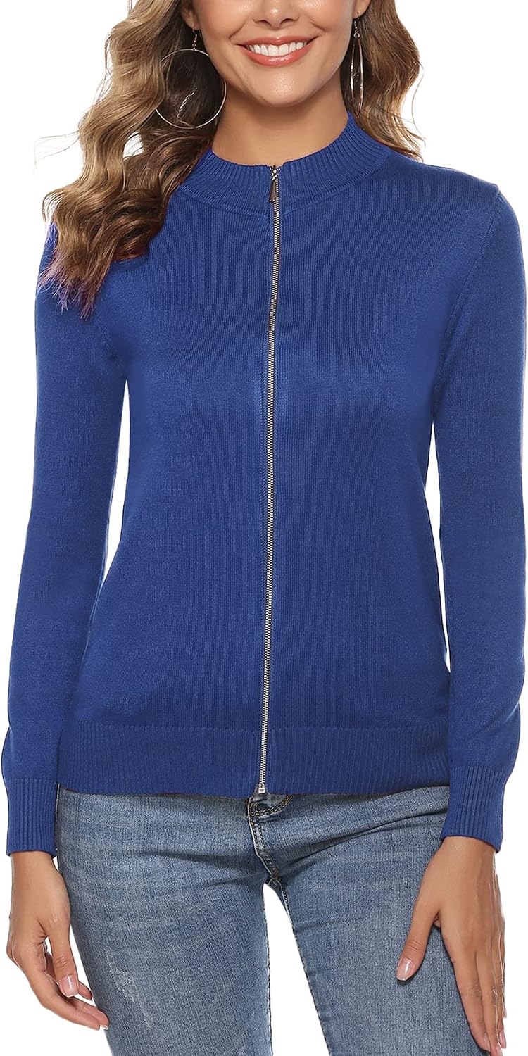 Zip Front Jacket for Women Casual Cardigan Up Sweater Tops Long Sleeve Knitted Sweatshirts