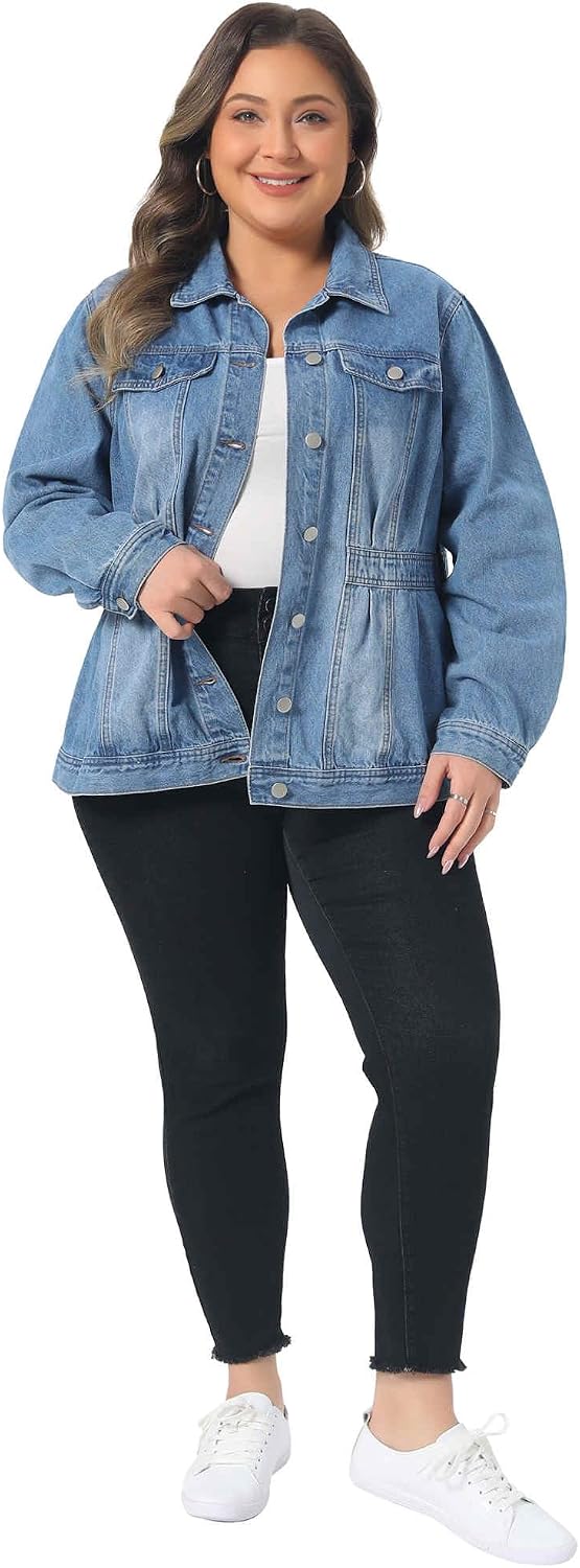 Women's Plus Size Washed Denim Jacket Snap Button Women's Plus Size Washed Denim Jacket Snap Button
