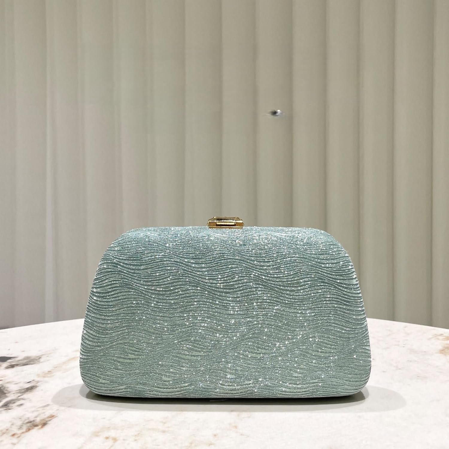 Women's Green Glitter Evening Clutch with Gold Chain
