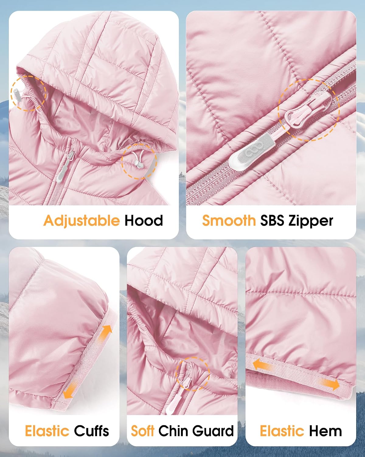 Women's Packable Hooded Puffer Jacket Lightweight Pink